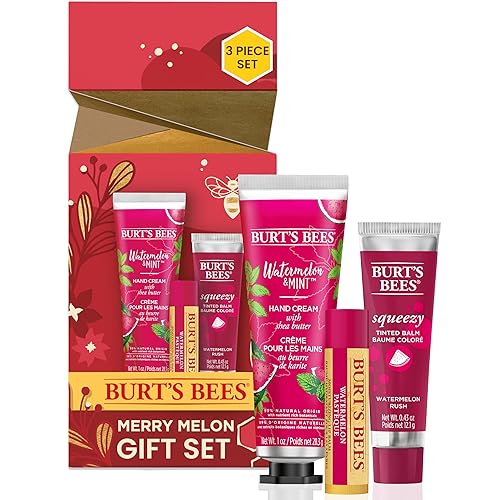 Burt's Bees Regalo navideño, 3 productos de relleno de calcetines para el cuidado de los labios, juego de bálsamo labial tintado Squeezy Trio,