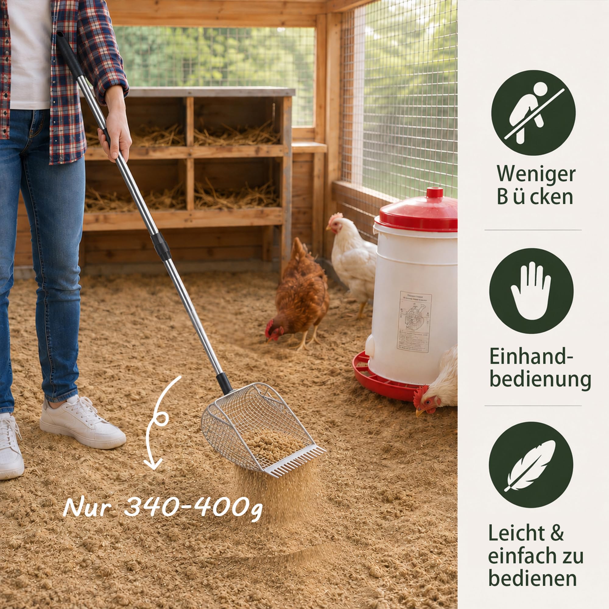 Szufla do odchodów kur 110 cm, 2 sztuki akcesoria do kurnika, metalowa