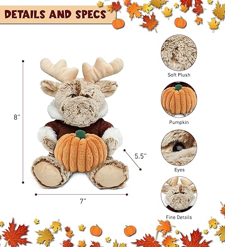 Miniatura 3 de DolliBu Alce sentado con suéter de peluche con decoración de calabaza y nombre personalizado para otoño, Halloween y Acción de Gracias, juguete de