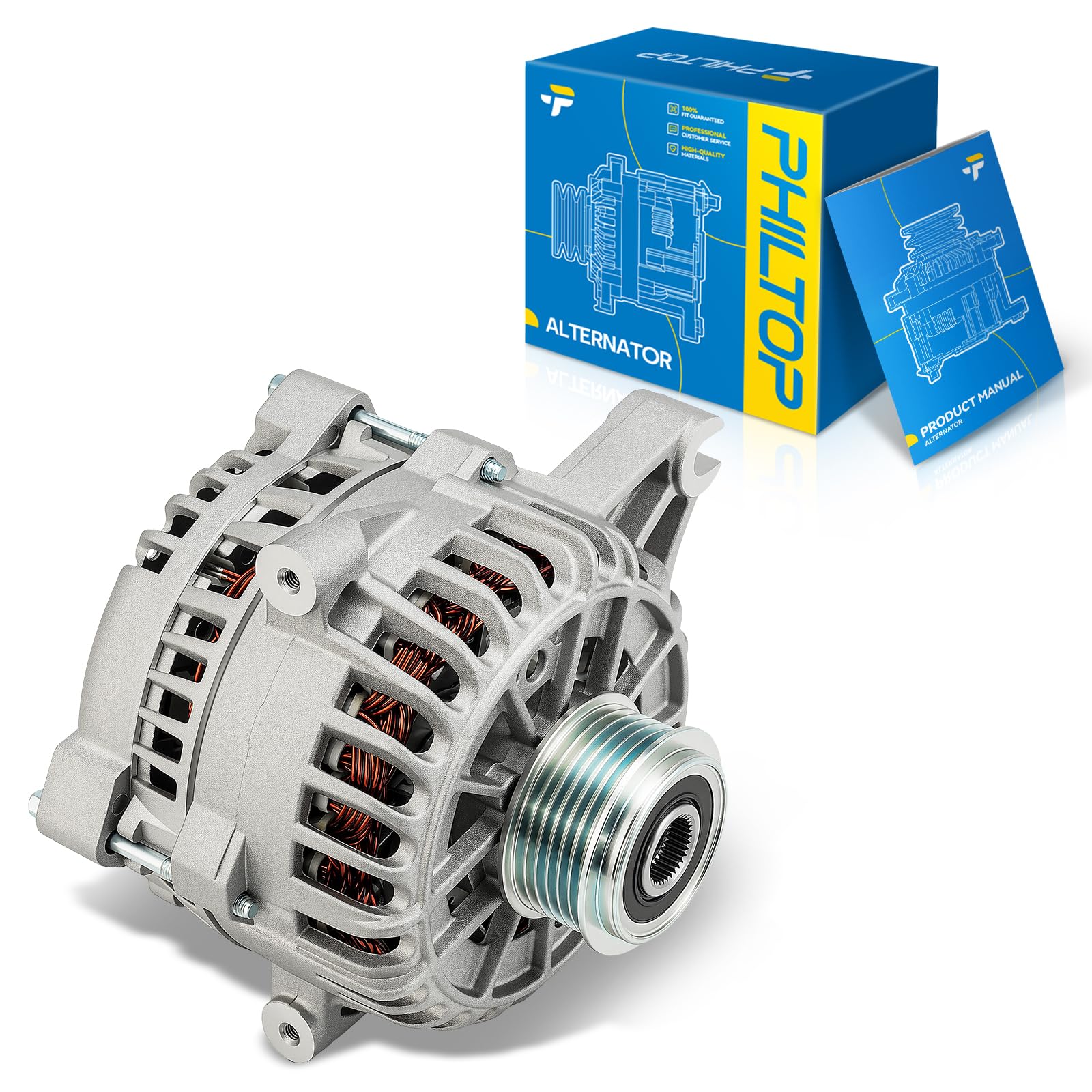 PHILTOP Alternator 210-5355,8516N Fit for 2005-2008 Mustang 4.6L,(135 Amp) 12V 135Amp CWSC6 Groove Pulley 4R3T10300BB, 4R3Z10346BB, 4R3TBB, 7R3Z10346BARM, 2105355, 7R3Z10346BA, 7R3Z10346B, 6R3Z10346DA