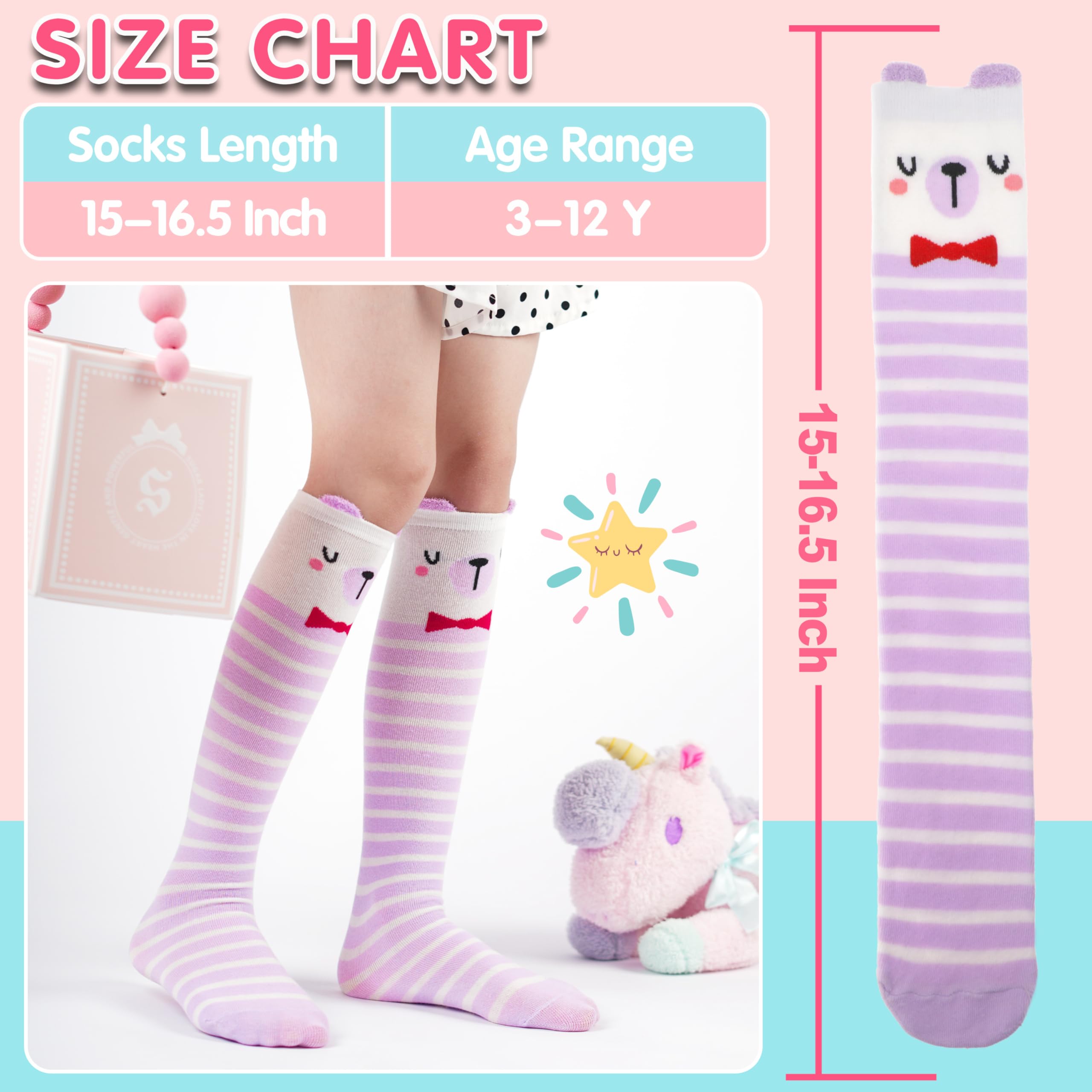 MOGGEI 6 pares de calcetines altos hasta la rodilla para niños y niñas, regalo largos, locos, tontos, divertidos calcetines divertidos para niños