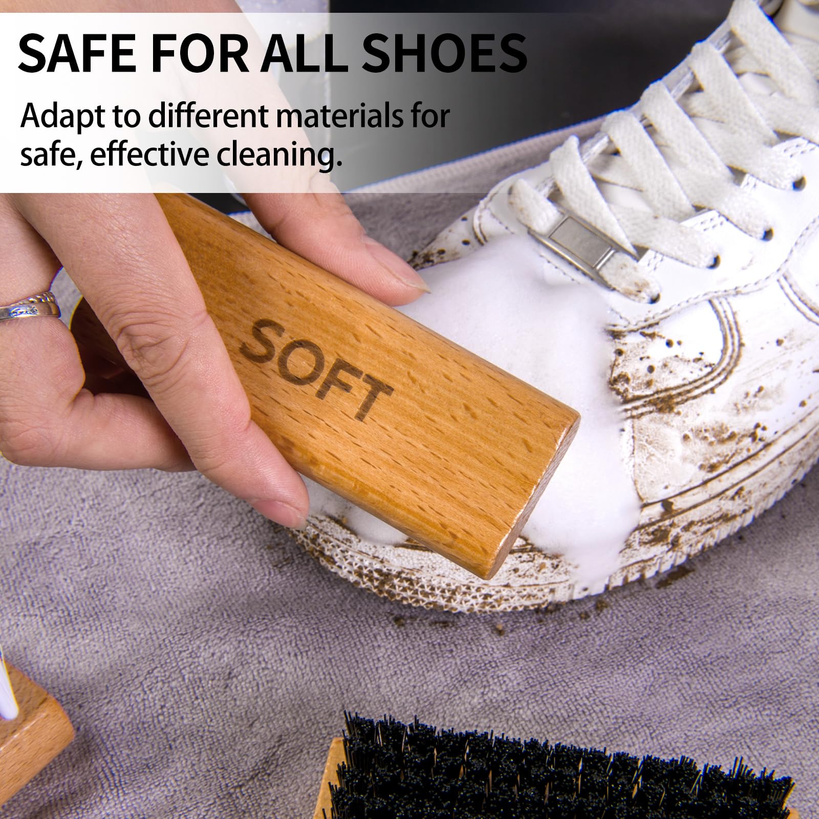 Juego de limpieza de zapatos para zapatillas, 240 ml, con cepillos y toalla, color blanco