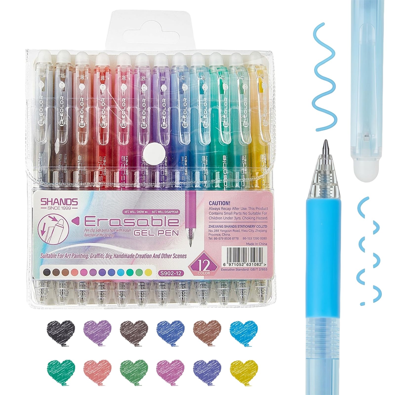 Yolkify 12 Colors Erasable Pens Rub Out Pens, Erasable Gel Pen, 0.7mm Rub Out Friction Pen with Rubbers on the End, for Writing, Stationary Adult Bullet Journal Stocking Fillers for Teenage Christmas