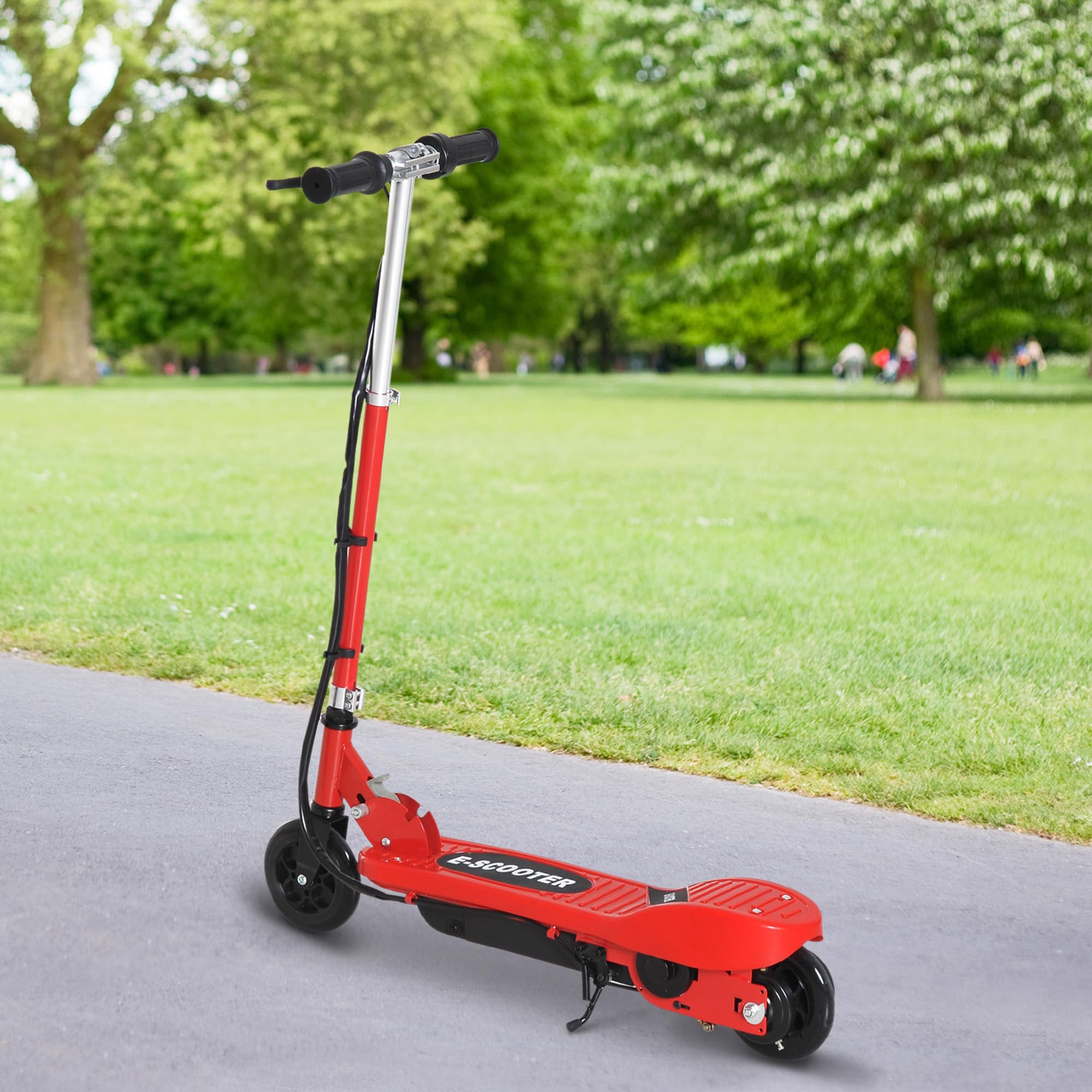 HOMCOM Patinete Eléctrico Plegable +7 Años 24V Altura Ajustable Negro | para Niños, Scooter, Batería Recargable, Velocidad hasta 12 km/h, Freno, Carga 50 kg, 74x36x82,5-92,5 cm