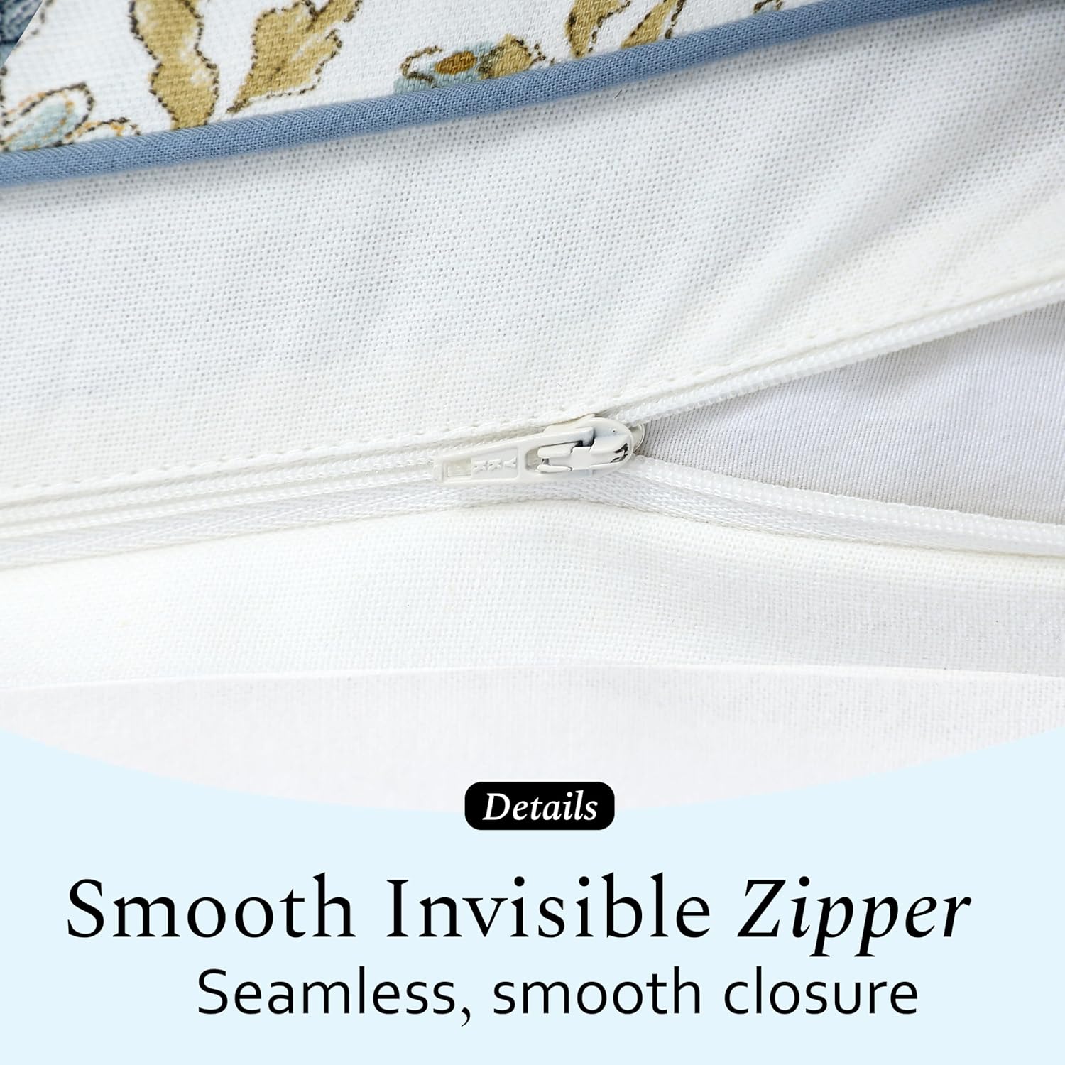 CPC Throw Pillow Covers for Couch, 18x18 Inch Decorative Couch Pillows for Living Room, 100% Cotton Boho Cute Outdoor Pillows, Flower Pillow Covers or Preppy Throws-Vintage Garden Blue - Image 3