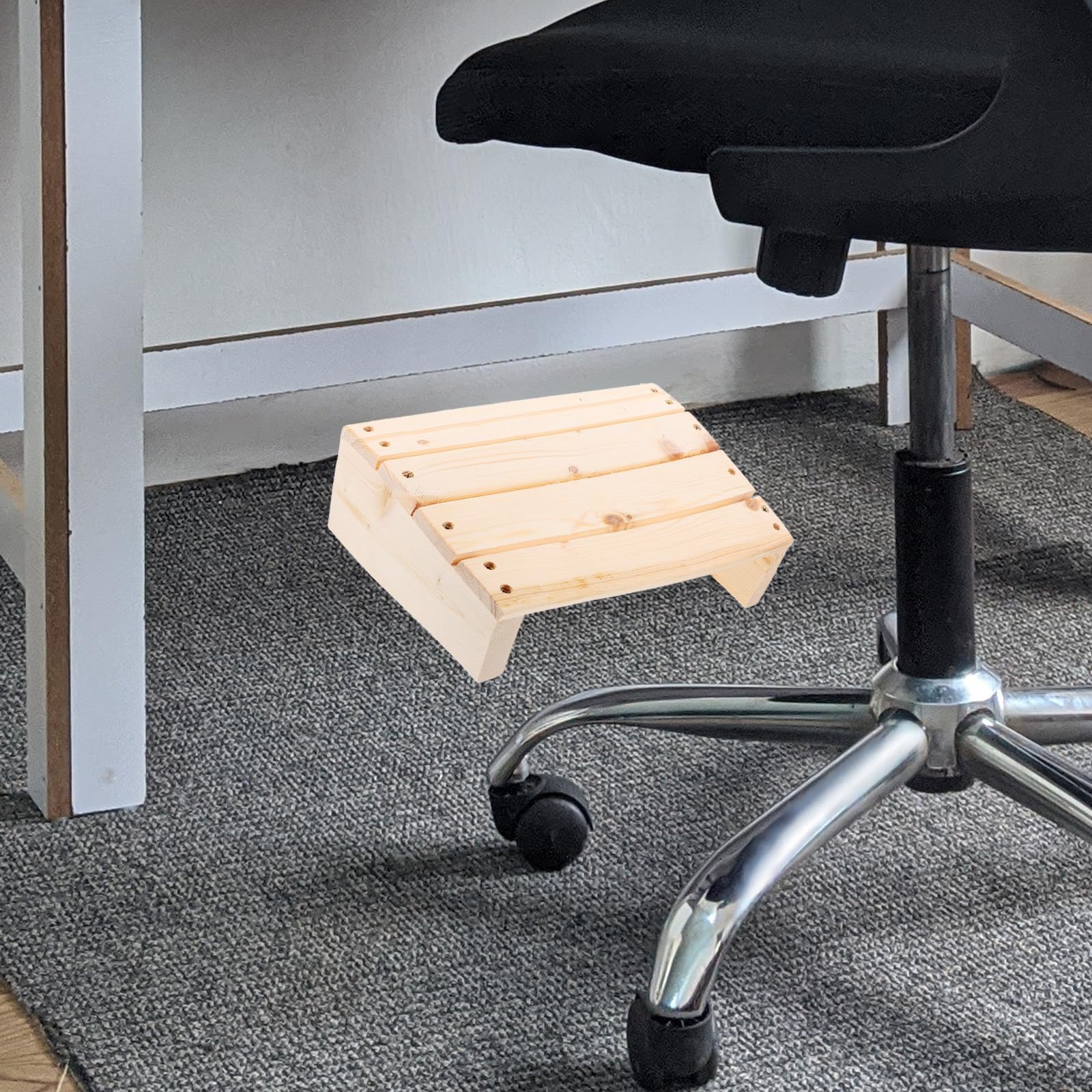 Poggiapiedi da Ufficio in Legno Beige, Sgabello Inclinato Ergonomico