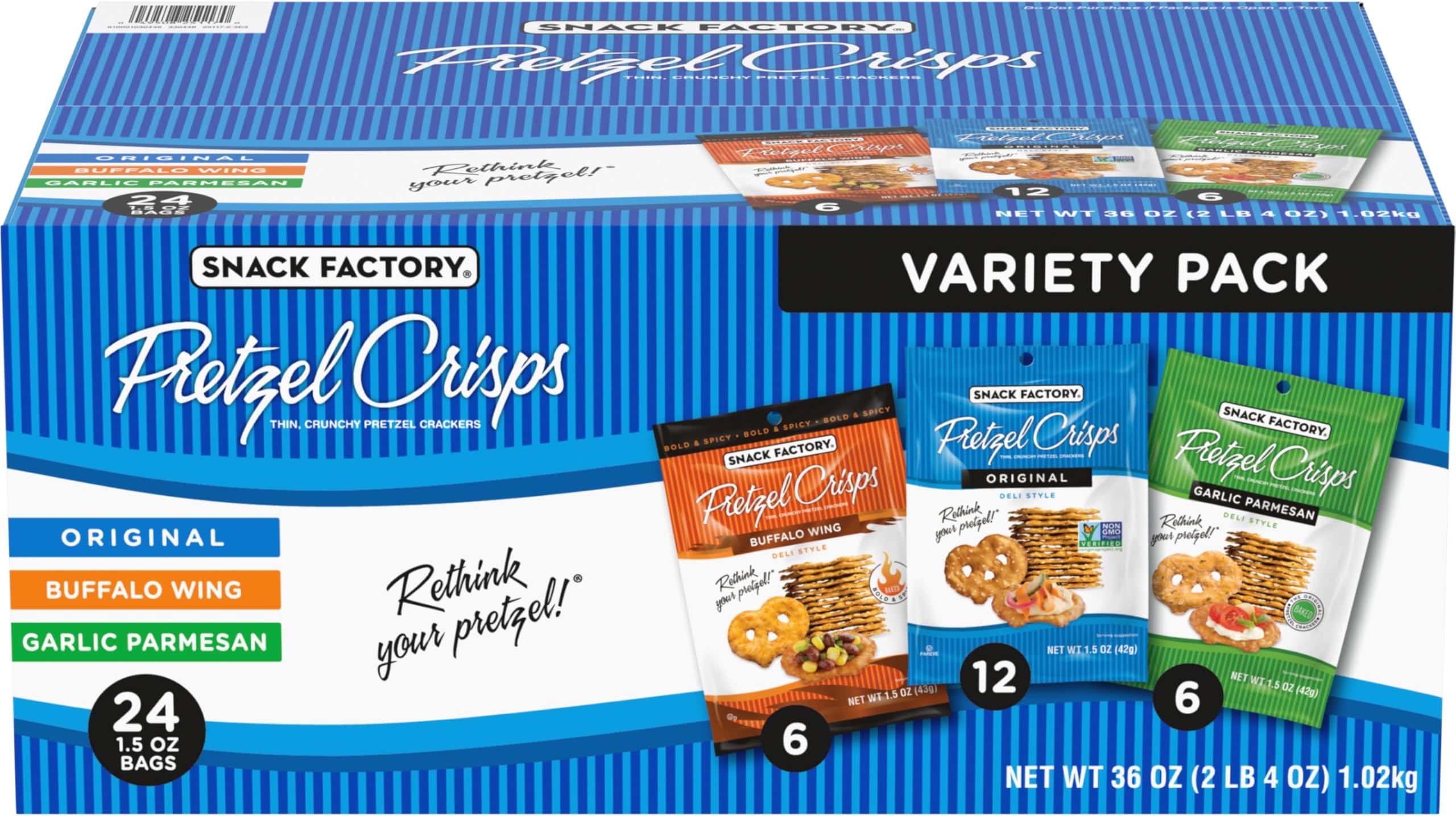 Snack Factory Pretzel Crisps Variety Pack, Individual 1.5 Ounce (Pack of 24)