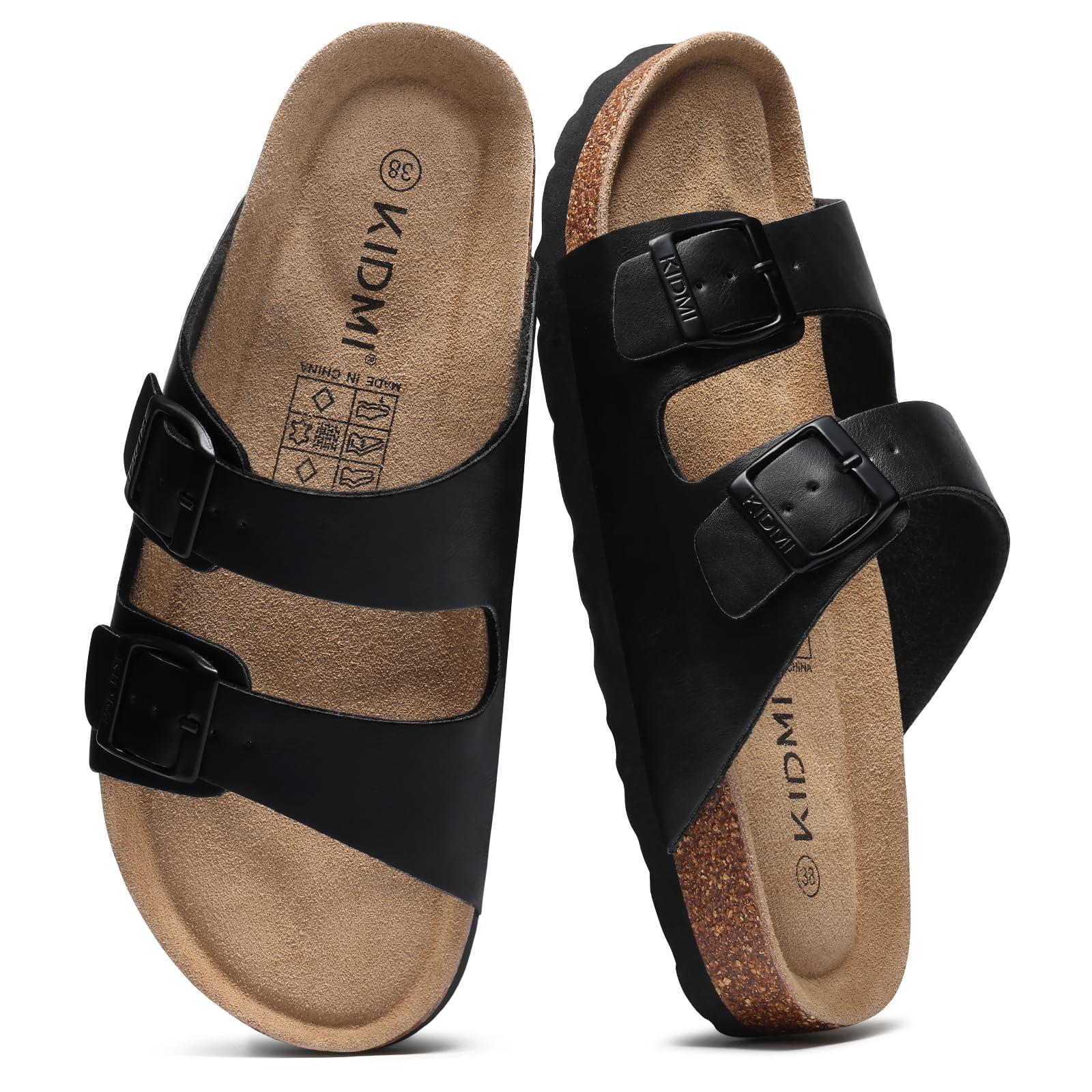 KIDMI Unisex Summer Sandals Arch Support Cork Footbed Slide Sandals with Double Adjustable Buckle for Women Men