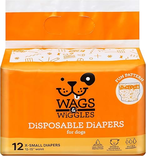 Miniatura 3 de Wags & Wiggles Pañales desechables para perros grandes, pañales desechables para perros machos, para perros con cintura de 18 a 27 pulgadas, paquete