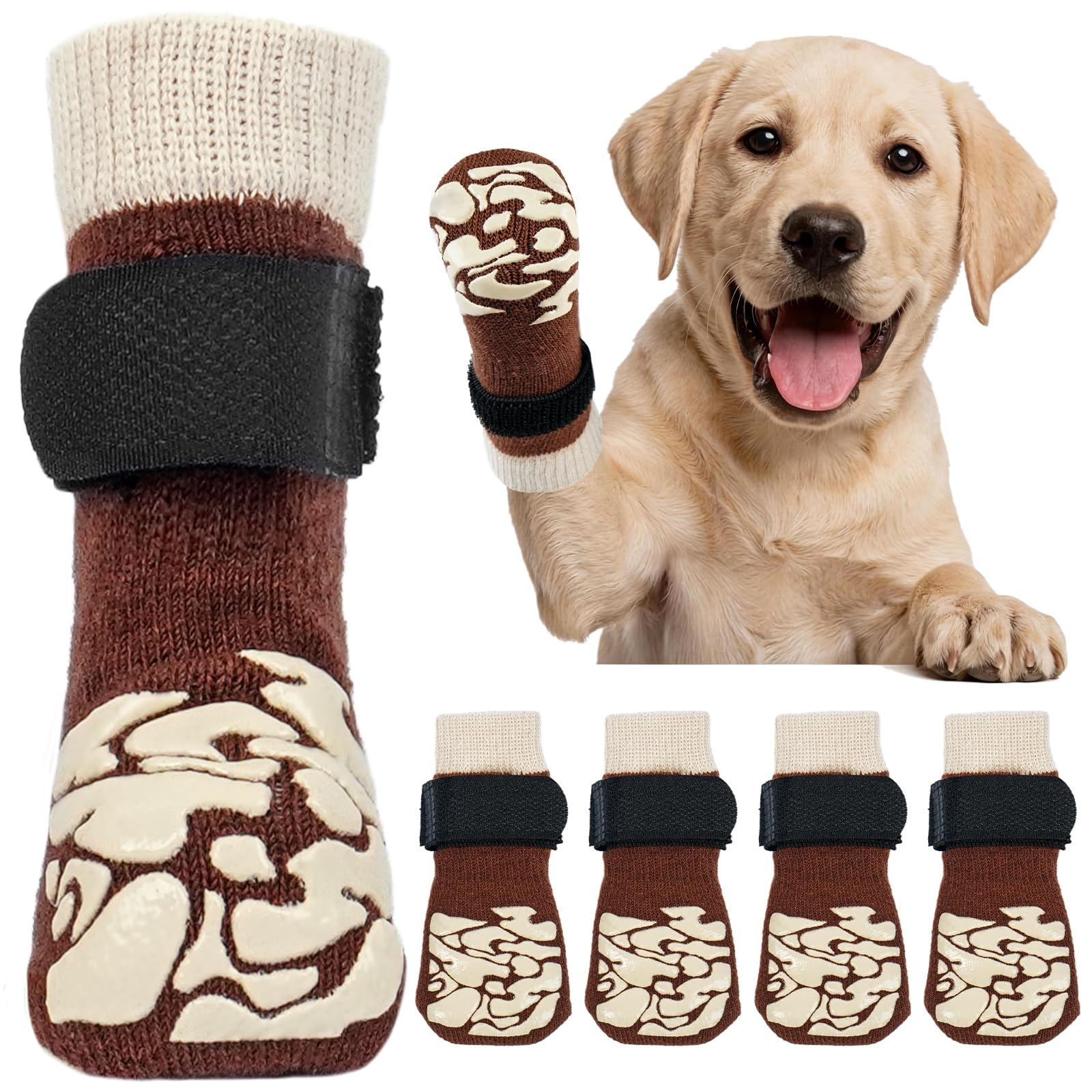 Kuoser Dog Socks Anti-Slip Dog Boots to Prevent Licking Paws, L Brown — image 1