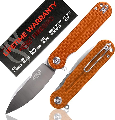 Miniatura 9 de Firebird Ganzo FH922PT-OR EDC - Cuchillo de bolsillo plegable afilado de acero inoxidable D2 mango negro G10 con clip cuchillo de bolsillo plegable