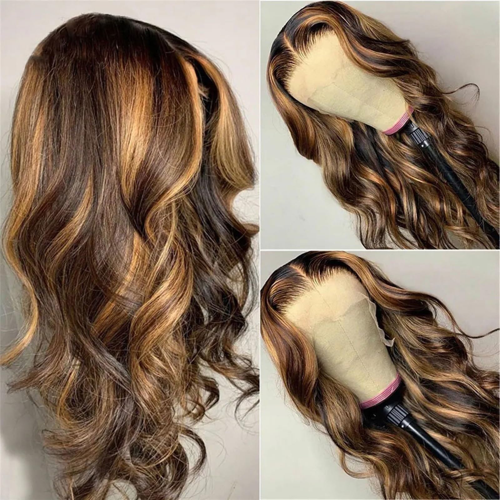 Peruki z koronką falową 180% wyróżnij peruka ludzki włos koronkowe peruki typu body wave Ombre brązowe kolorowe peruki ludzkie przezroczysta koronka wstępnie oskubana linia włosów peruka dla kobiet Pe