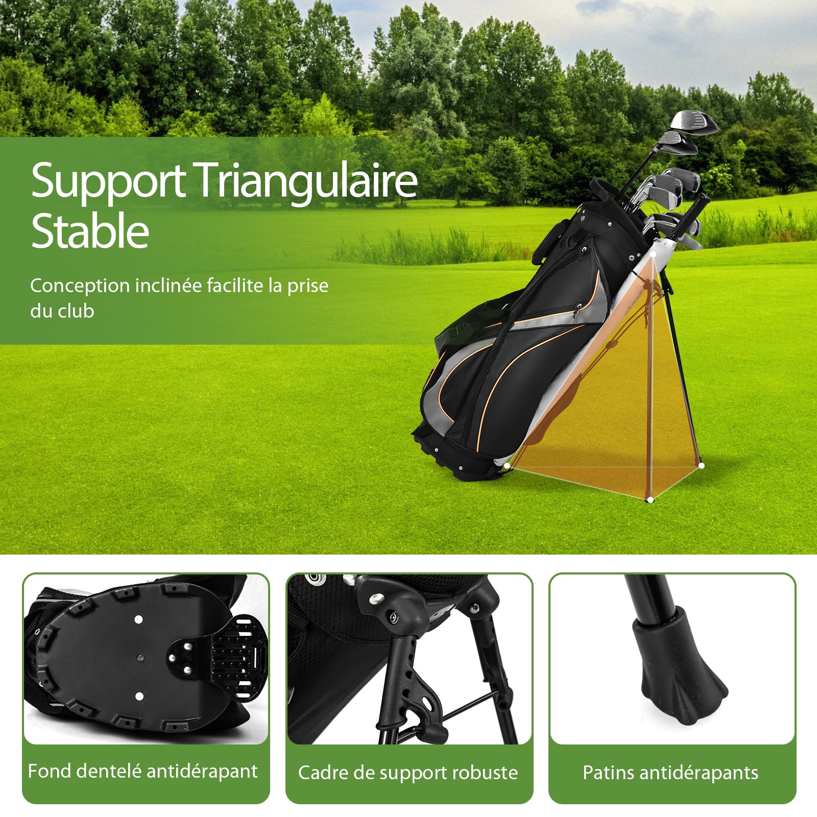 GYMAX Bolsa Trípode de Golf, Bolsa de Golf con 8 Divisores Superiores, 7 Bolsillos con Cremallera, Bolsa Nevera, Doble Correa y Capucha para la Lluvia, 2kg Bolsa de Golf Portátil Ligera