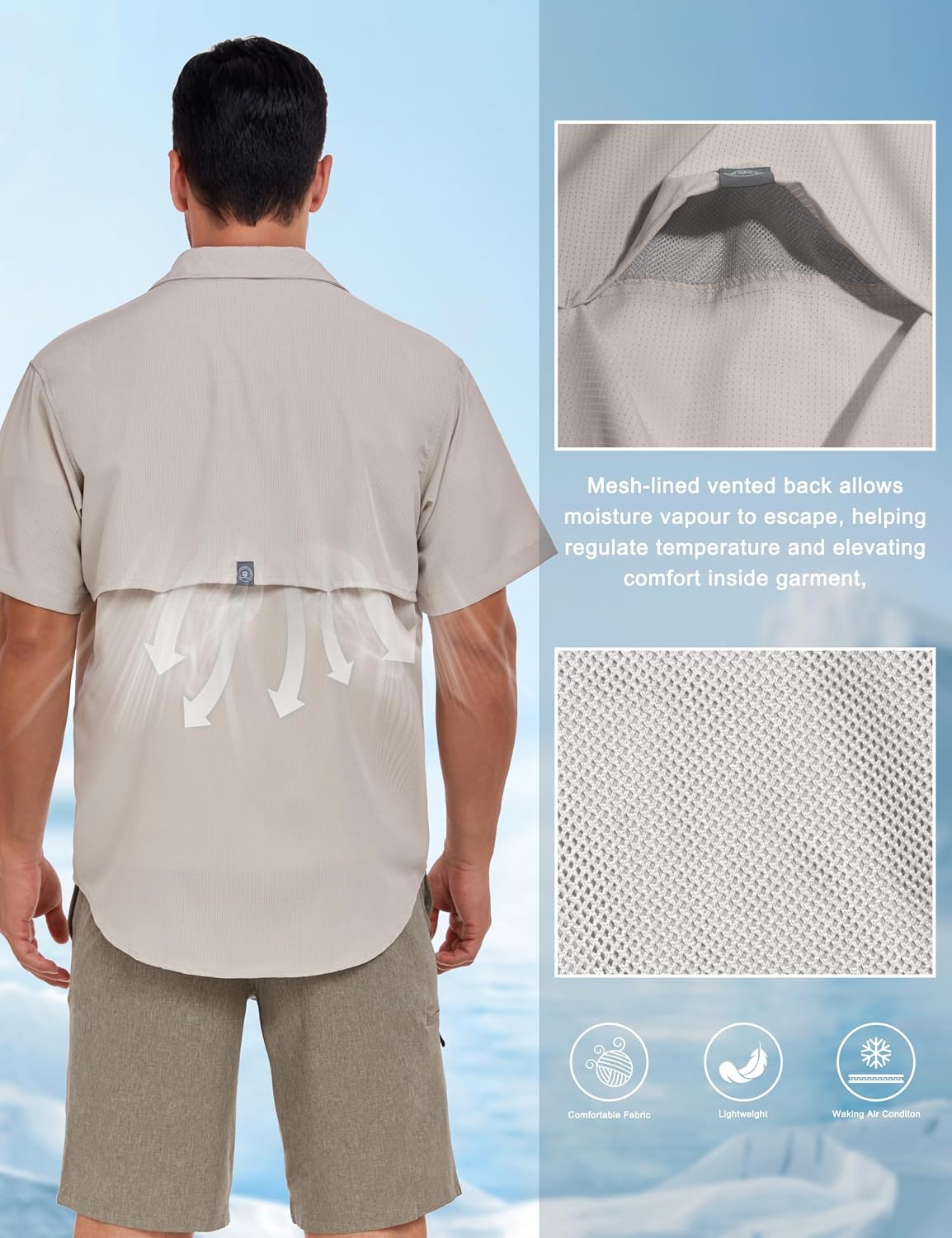 Little Donkey Andy Men's Breathable UPF 50 Shirt, Lightweight Short Sleeve Button Down Shirts for Fishing Hiking