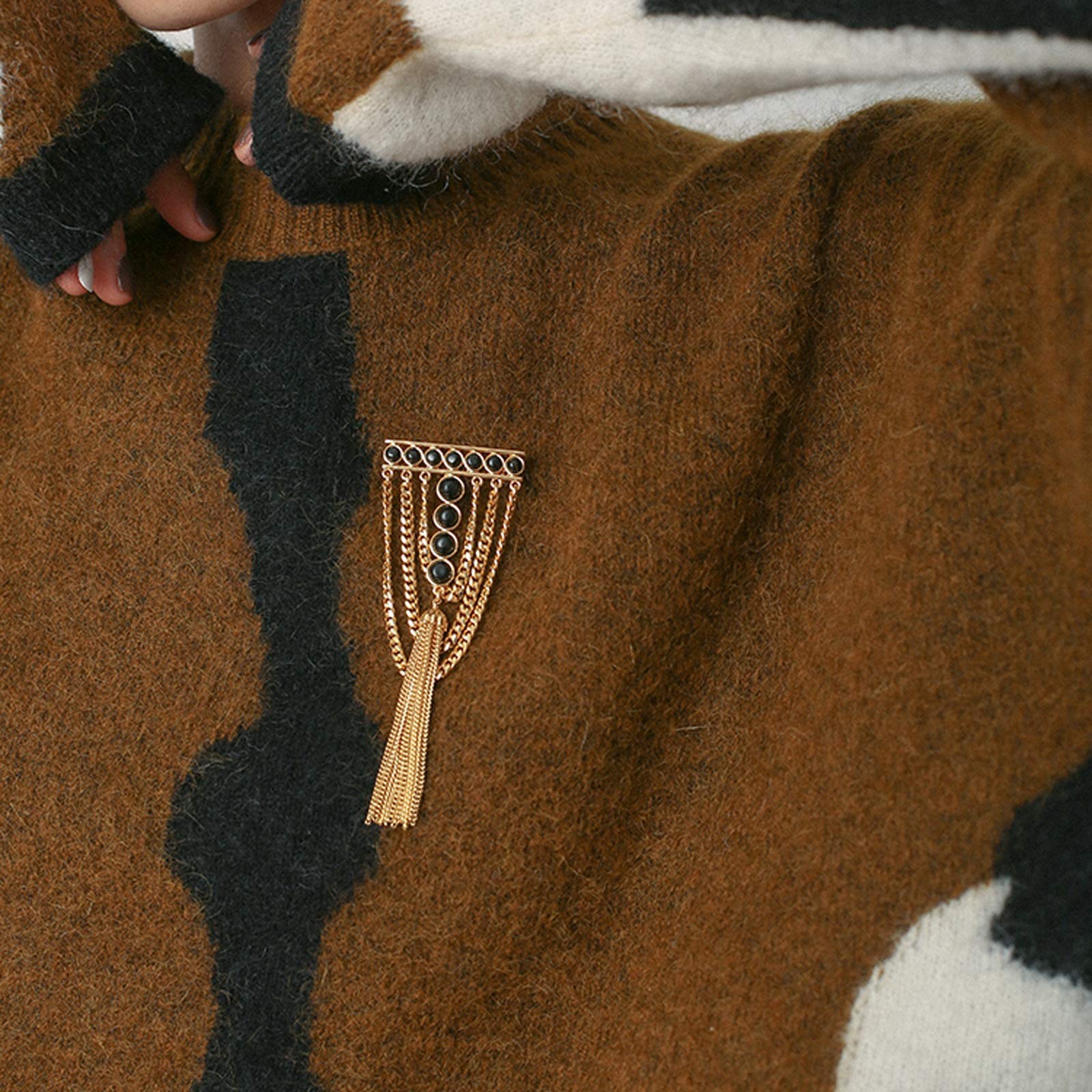 Broches para Mujer Broche, Broche de ágata Negra con Borla, Broche de Cadena Colgante, alfiler para Traje de Abrigo, Tachuelas para Camisa, Accesorios para Hombres y Mujeres, Broche