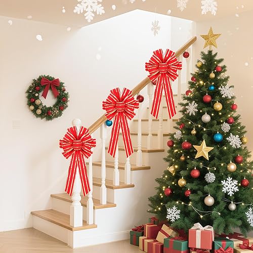 Miniatura 5 de RoseCraft 2 lazos de Navidad rojos y dorados, 9 x 13 pulgadas, adornos grandes de terciopelo para el hogar, árbol de Navidad, corona, valla,