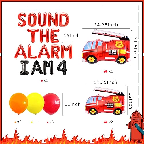 Miniatura 2 de LaVenty Sound The Alarm I am 4 Globos Sound The Alarm I Am 4 Decoración de camión de bomberos Decoración de 4 cumpleaños Globos de bomberos