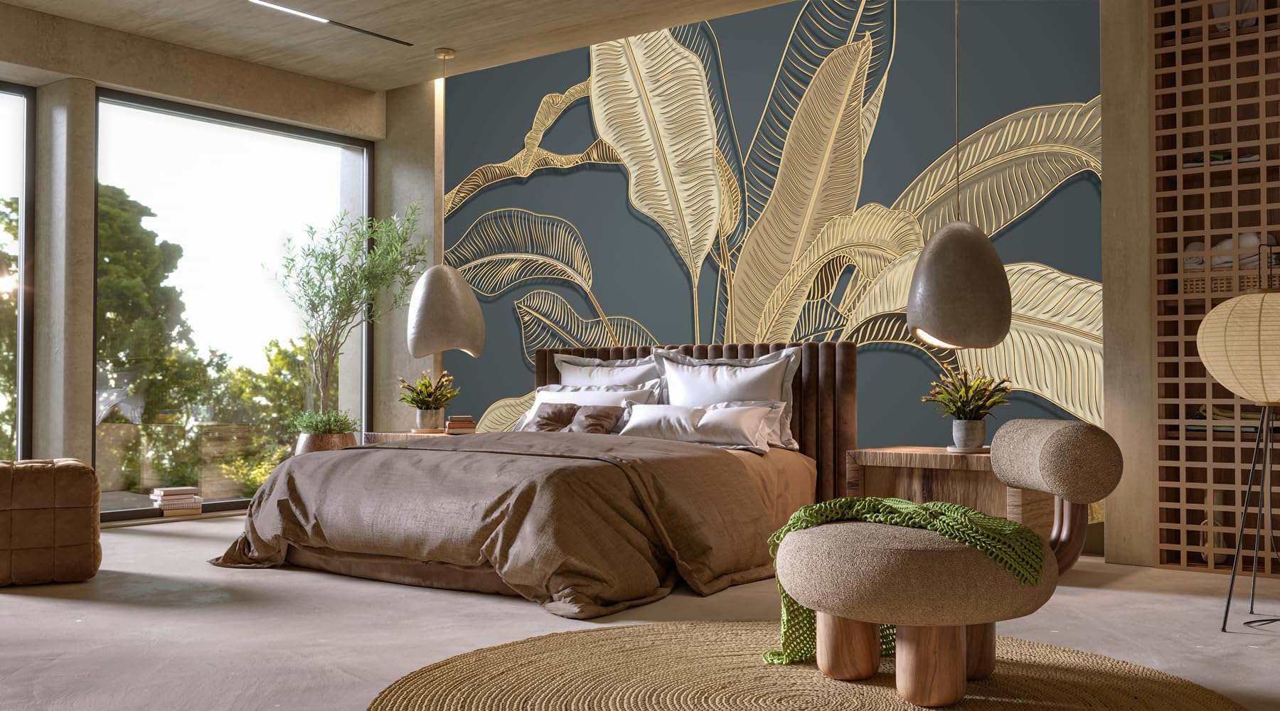 Papier Peint Panoramique 3D, Feuille de Banane, Matériel de Soie, Taille Personnalisée Disponible, Tapisserie Panoramique, Pour Salon Chambre Décoration Murale, 355x250cm