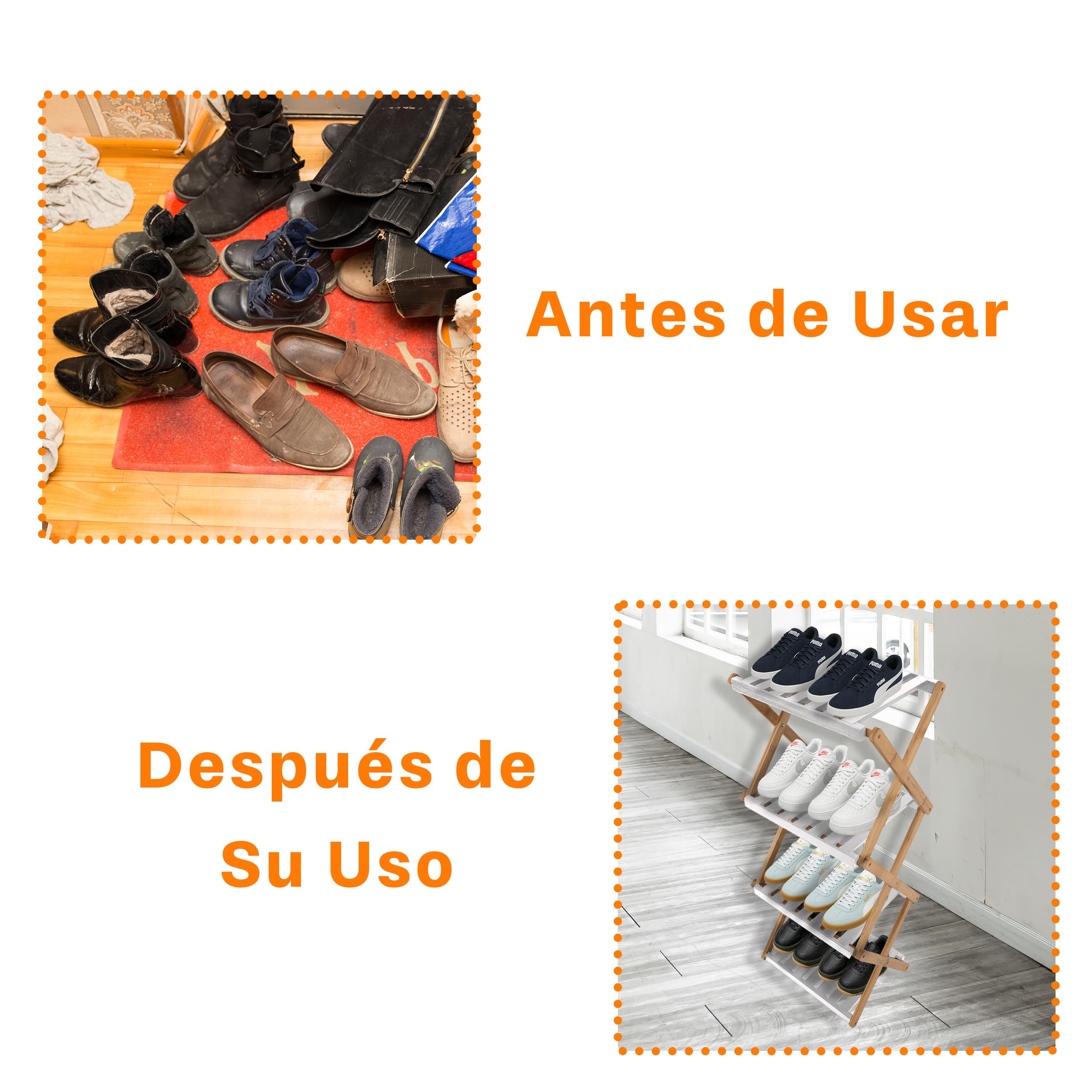 XZ-24511 Estante Zapatero de 3 Niveles Plegable de Bambú 28x37.5x93.5cm Blanco - Organizador Portátil para Calzados Sin Instalación, Zapatero para Pasillos