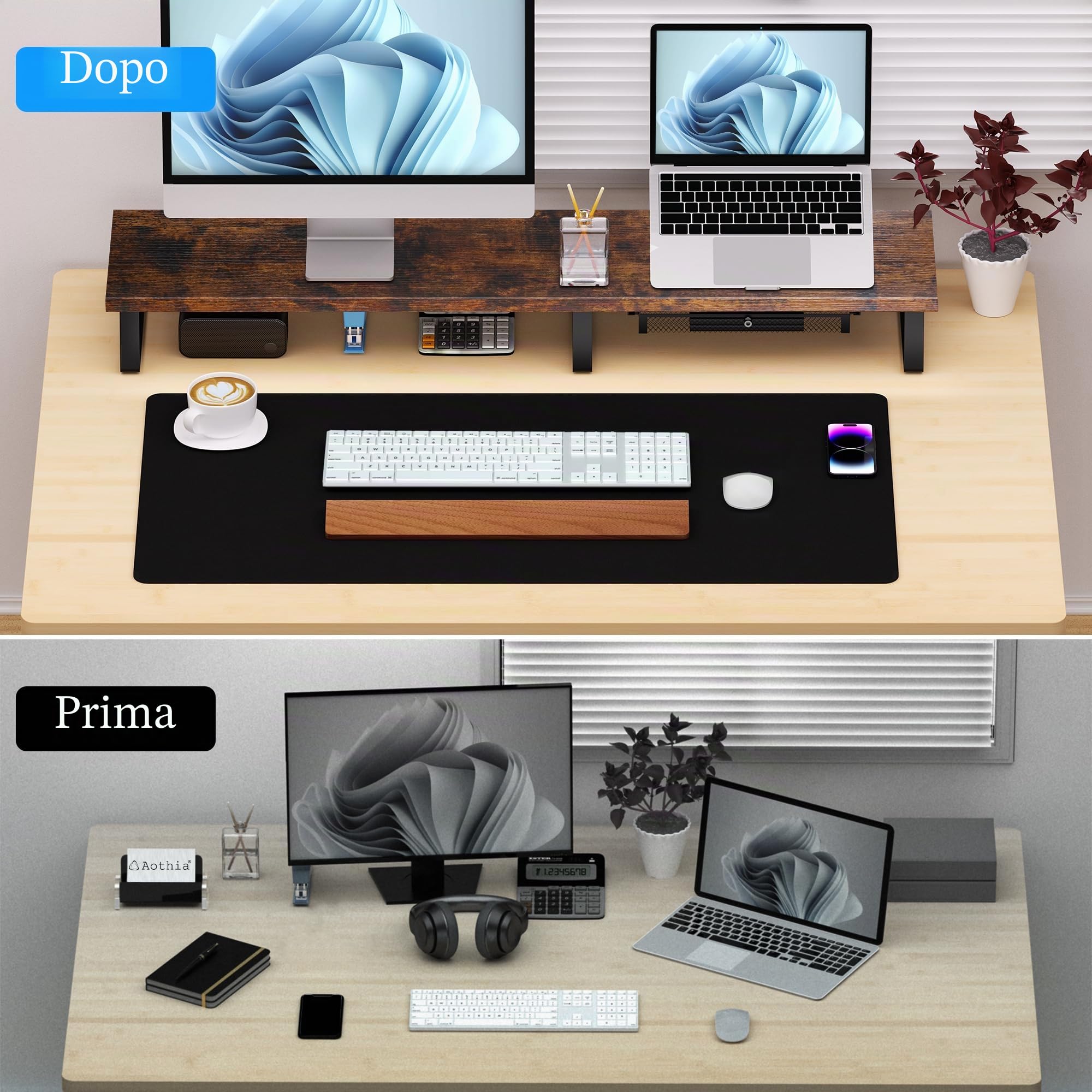 Aothia Supporto per monitor di grandi dimensioni con cassetto, supporto per doppio monitor in legno, ergonomico