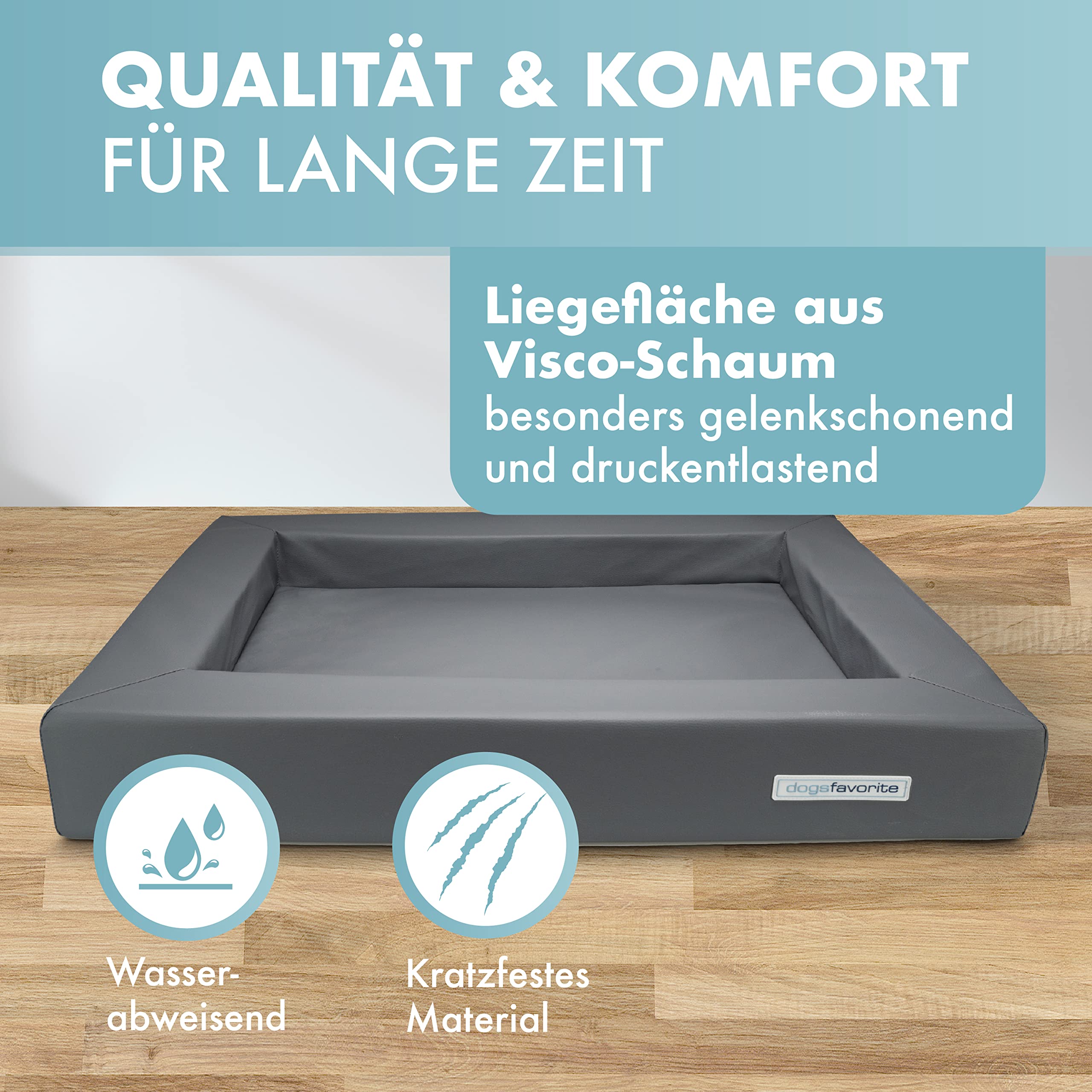 Hunde-Bett mit Visco-Kissen - waschbares Hundekörbchen - hochwertiges Hundesofa - gelenkschonendes Hundekissen - robuste Hundematte - Gr. XL 130 x 100cm - grau