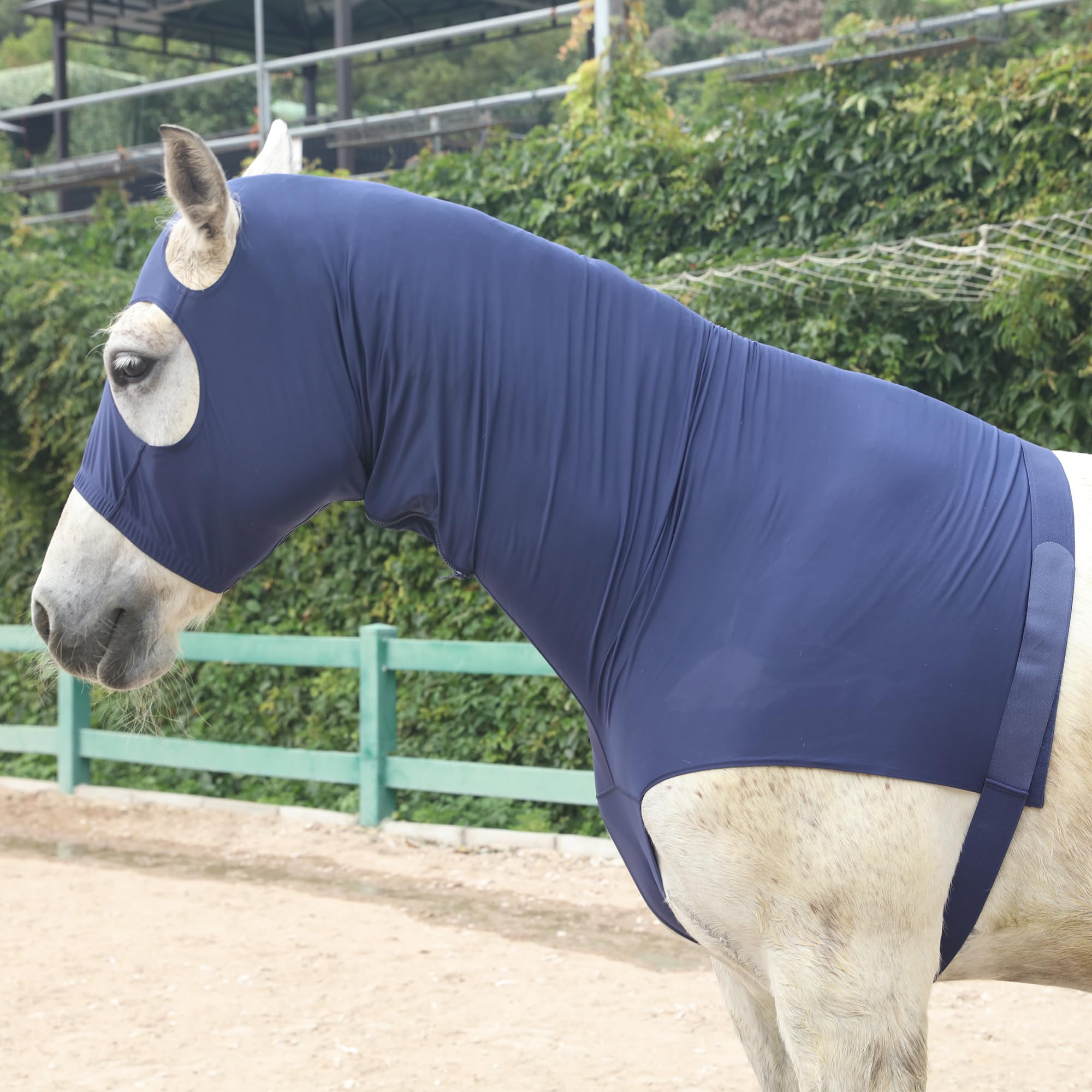 Leberna Hood cavallo lycra elasticizzata con zip - copertura del collo pieno volto XL Blu marino
