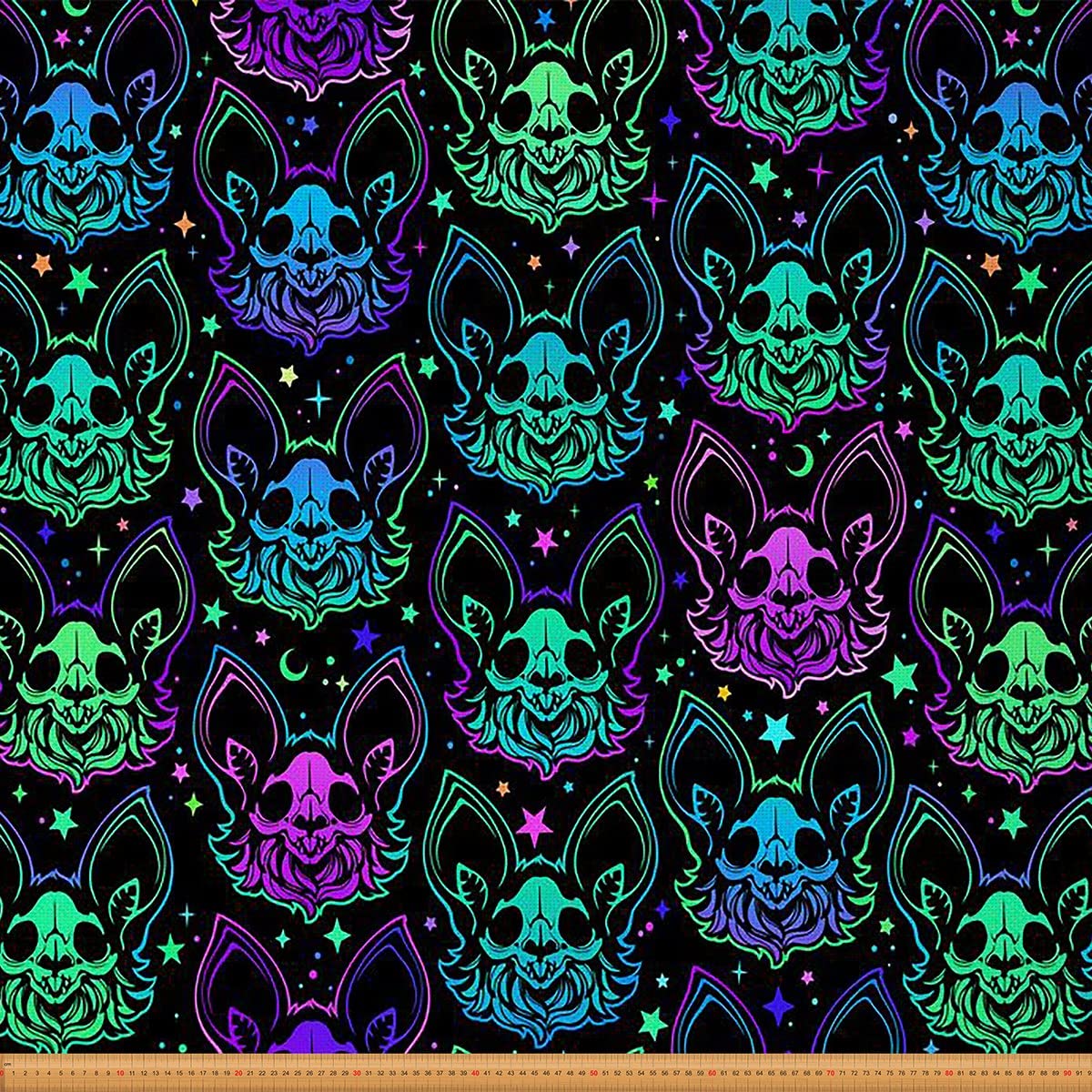 Bat Fabric by The Yard, Halloween Upholstery Fabric, Sugar Skull Decorative Fabric, Galaxy Stars Moon Indoor Outdoor Fabric, Glitter Starry Sky DIY Art Waterproof Fabric, Purple Green, 1 Yard