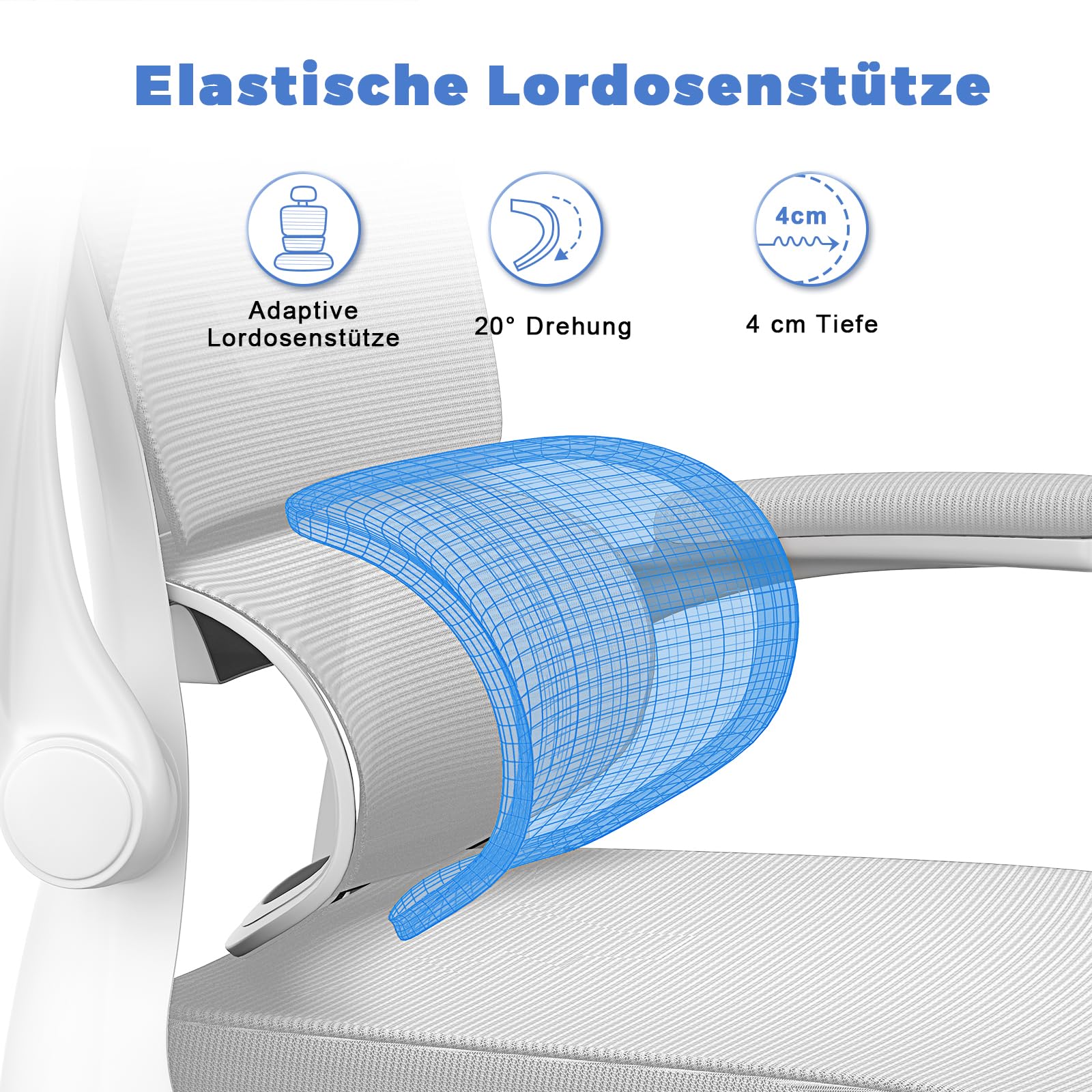 naspaluro Bürostuhl, Ergonomischer Schreibtischstuhl mit Verstellbarer Kopfstütze, Armlehnen, Dynamischer Lordosenstütze, Drehstuhl mit Atmungsaktivem Netzbezug für das Home Office, Hellgrau
