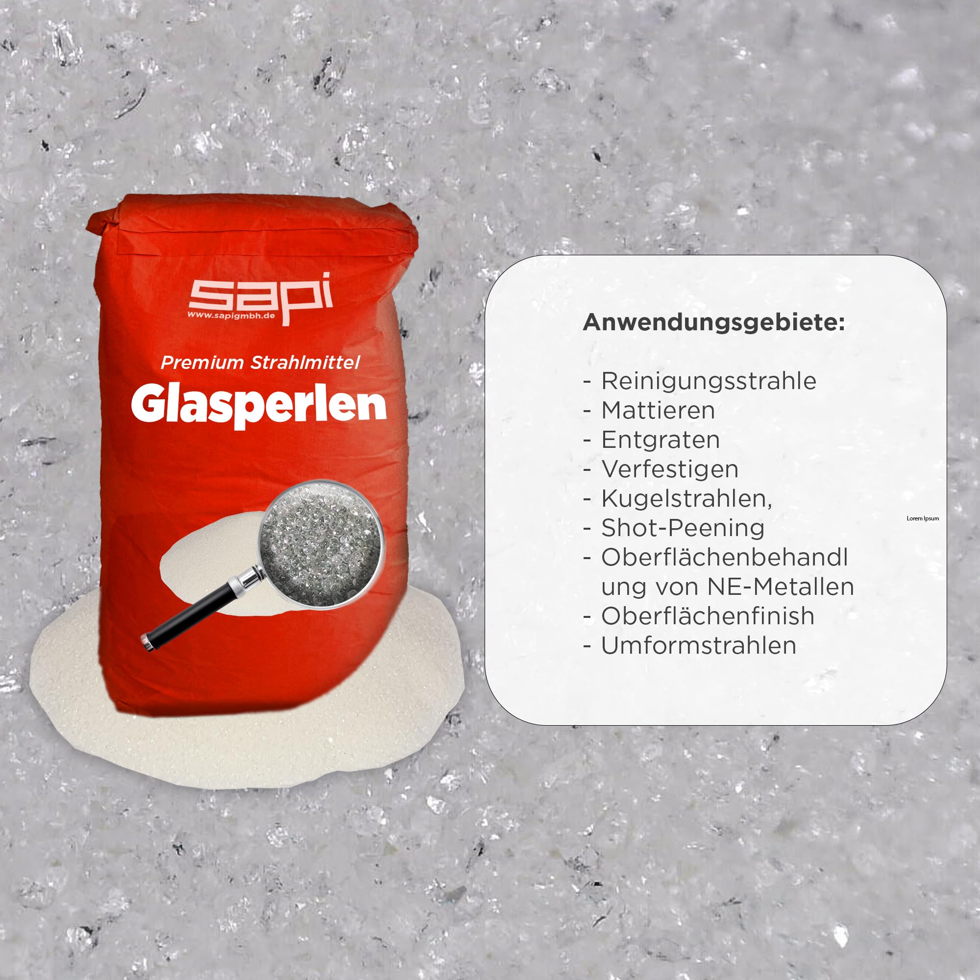 25 kg, SAPI Glasperlen Strahlmittel, 400-600 µm Körnung, Premium Strahlmittel zur Oberflächenbehandlung
