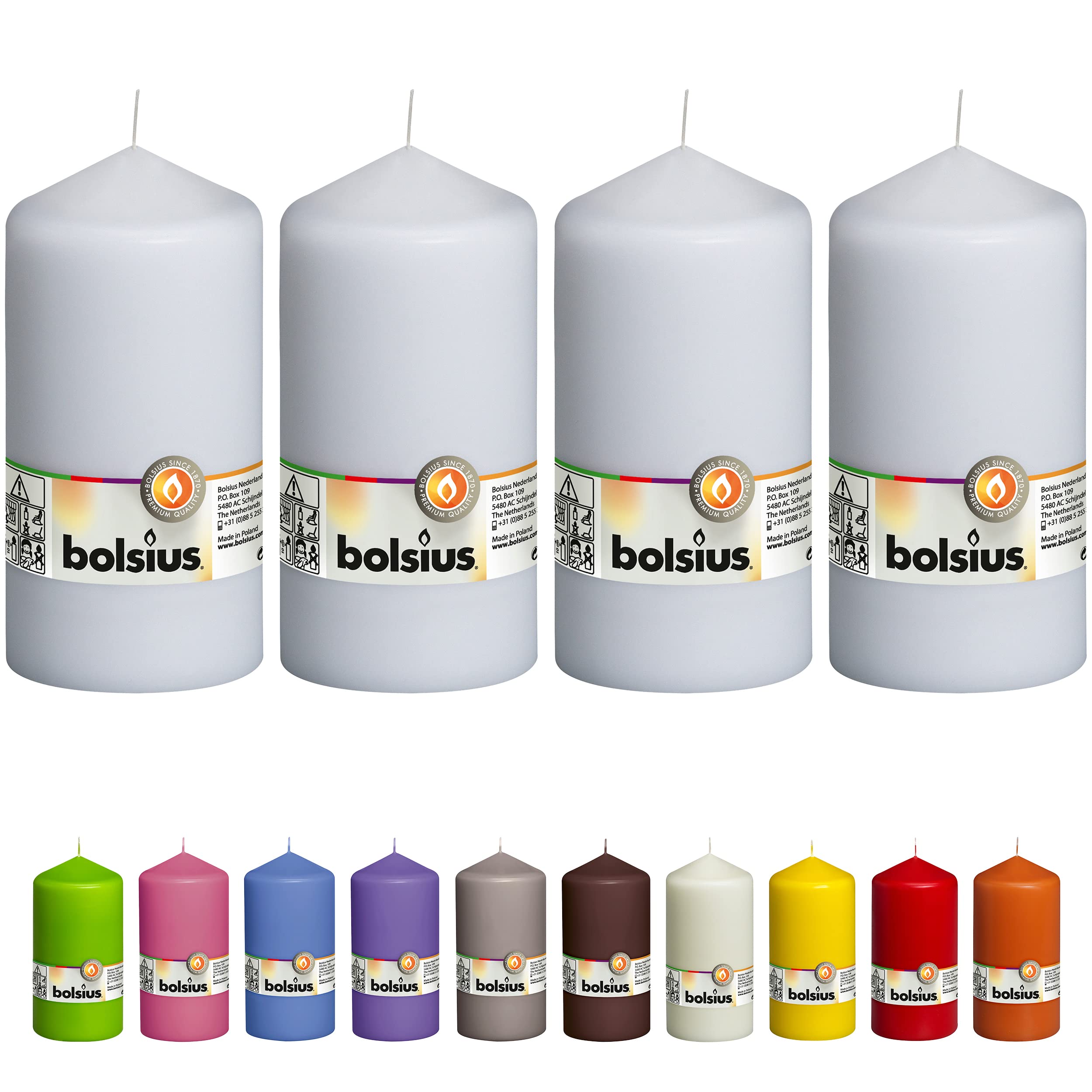 BOLSIUS 4 White Pillar Candles - 3x6 Inches - Individually Wrapped - Premium European Quality - 65+ Burn Hours - Dripless & Smokeless Smooth Flame - Unscented Dinner, Wedding, Party, & Décor Candles