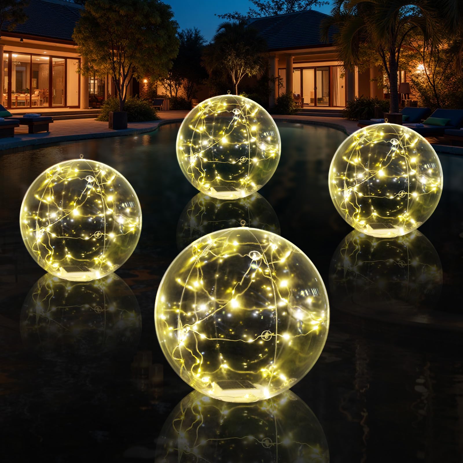 Askyli - Luci galleggianti solari per piscina, 38,1 cm, luce solare impermeabile che galleggia, luci LED bianca calda per palline da piscina, luci solari per piscina con accensione automatica per