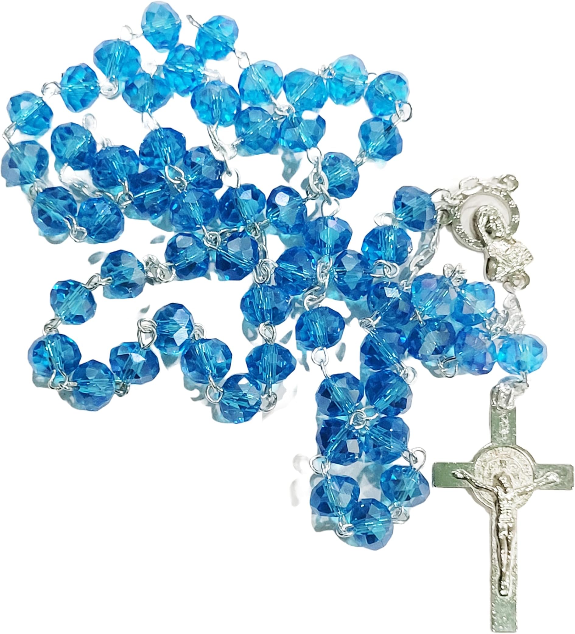 Catholic Praying Rosary With A St Benedict Cross | Blue Crystal Beads Rosary For Praying For Women (6Mm)
