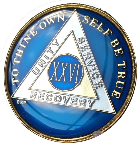 Miniatura 3 de 26 años azul medianoche AA Alcohólicos anónimos Medallón Chip Tri Plate chapado en oro y níquel