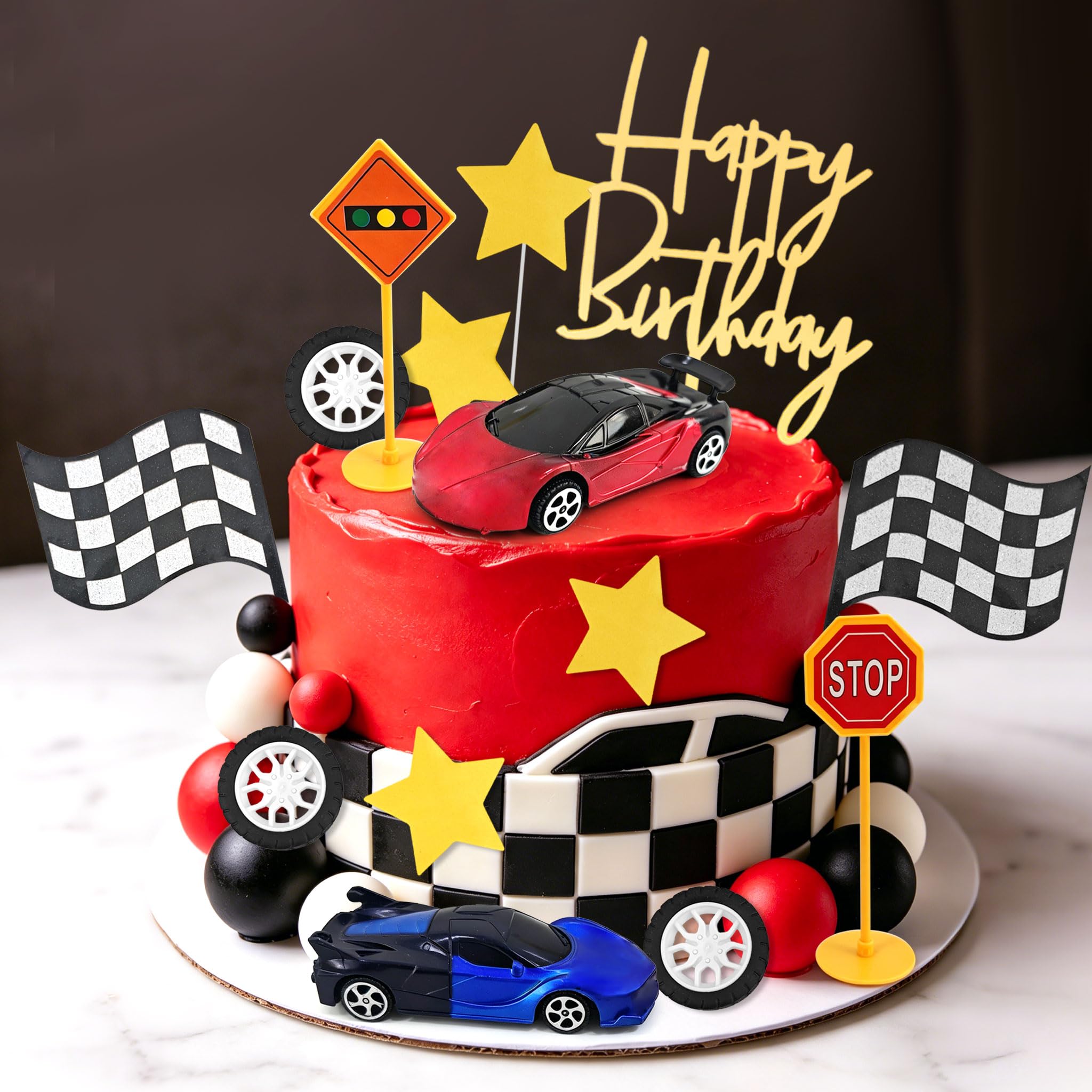 Race Car Cake Decorations Checkered Flag Growing Up Two Fast Birthday Decor Fast One Three Four Speed Birthday Decorations - Image 6