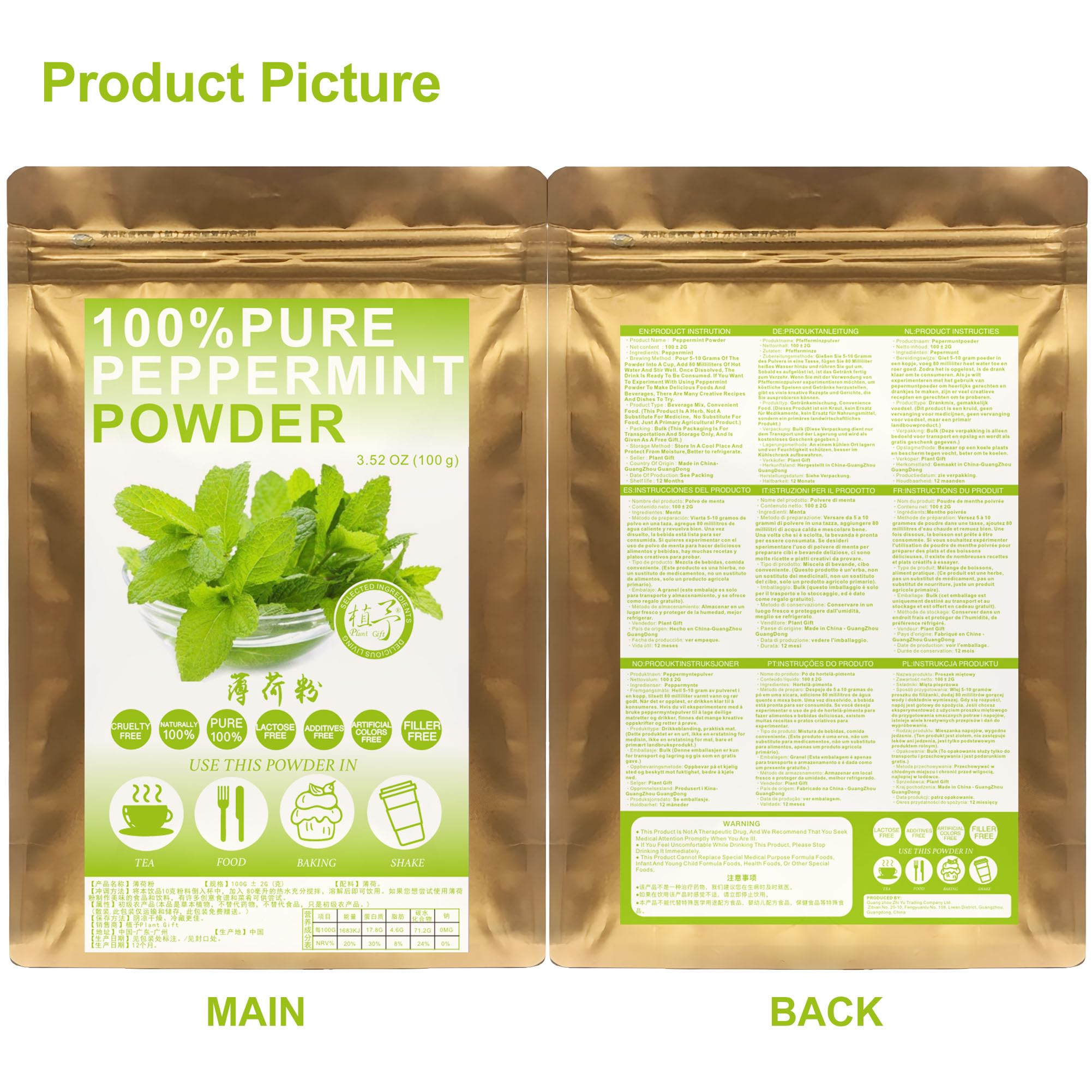 100% Pure Peppermint Powder 薄荷粉 Farina di Menta Peppermint (Mentha Piperita) Menta - Gusto Freddo - Tè alle erbe