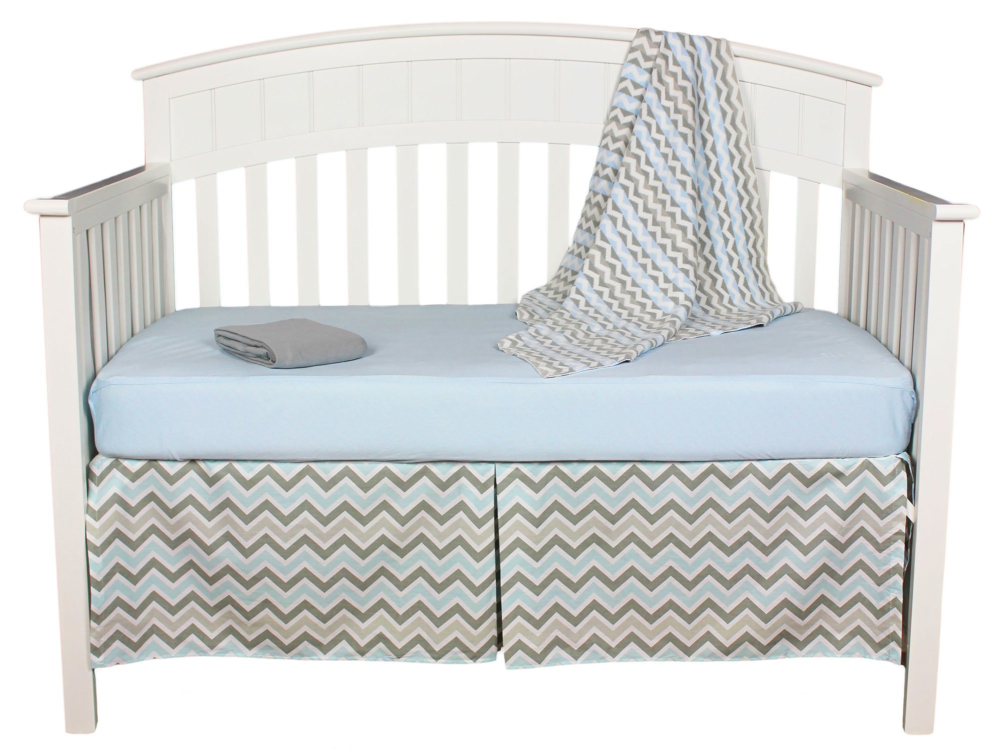 Gray and Blue Chevron Zig Zag 4 Piece Baby Boy Crib Bedding