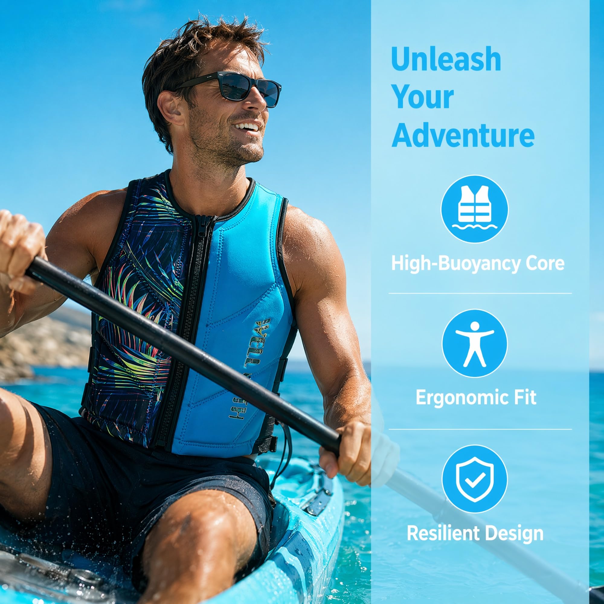 Adulto Chaleco de Flotabilidad, Ligero Chaleco Salvavidas para Hombres y Mujeres, Tela Elástica Transpirable con Cremallera Segura, Equipo de Seguridad Acuática para Kayak Snórkel Paddle Surf
