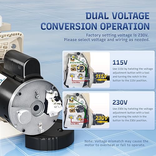 Miniatura 5 de Bomba de piscina de 1.5 HP, bomba de piscina autorecortable de alto flujo de 6815 GPH en tierra, 115 V230 V, bomba de piscina de bajo ruido