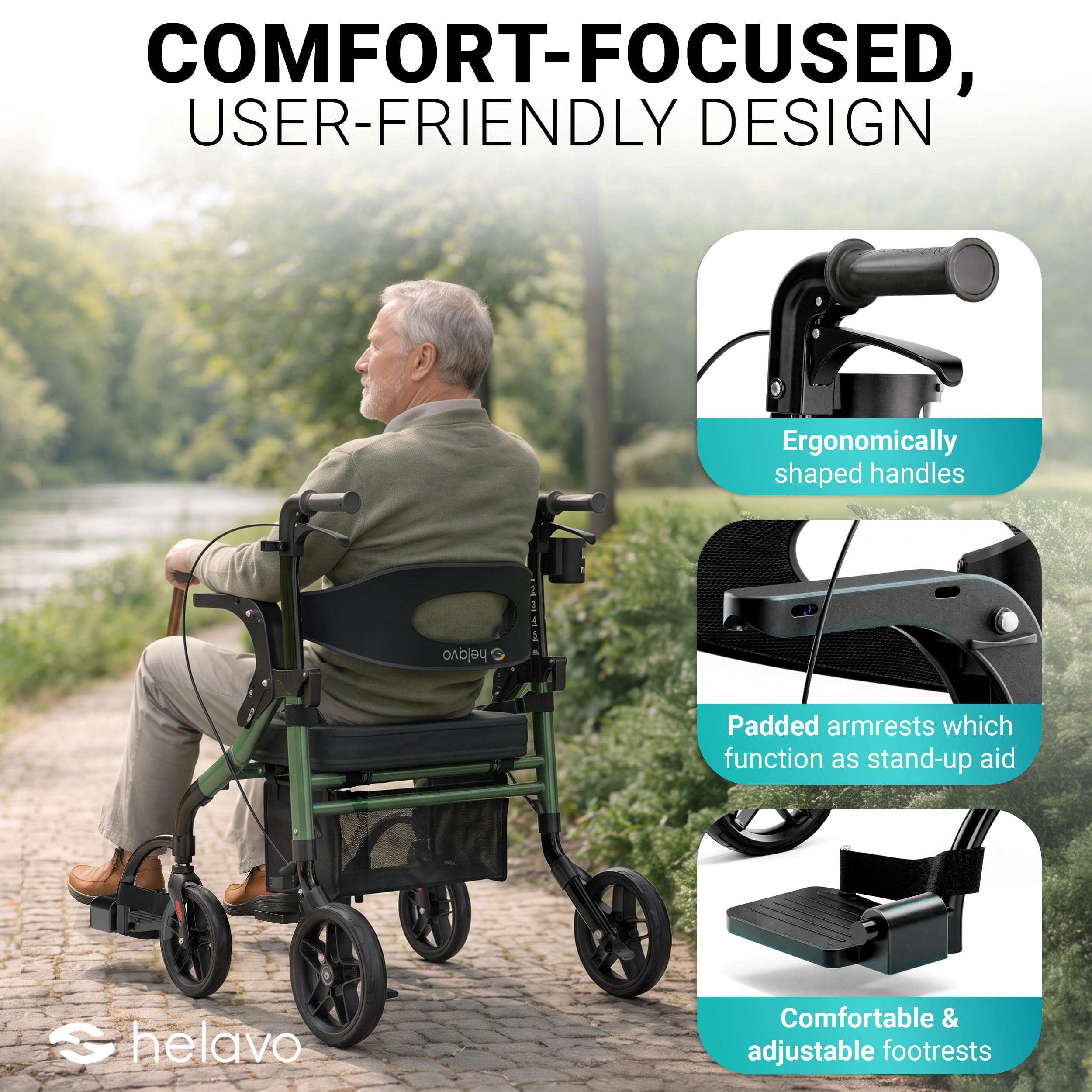 Helavo Wide 2 in 1 Walker Wheelchair Combo, All Terrain 10" Wheels — Amazon image 8
