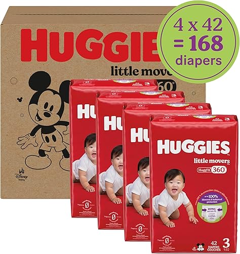 Miniatura 2 de Huggies Pañales de bebé tamaño 3, pañales Little Movers HuggFit de 360 con cintura de 360, tamaño 3 (16-28 libras), 168 unidades (3 paquetes de 56),