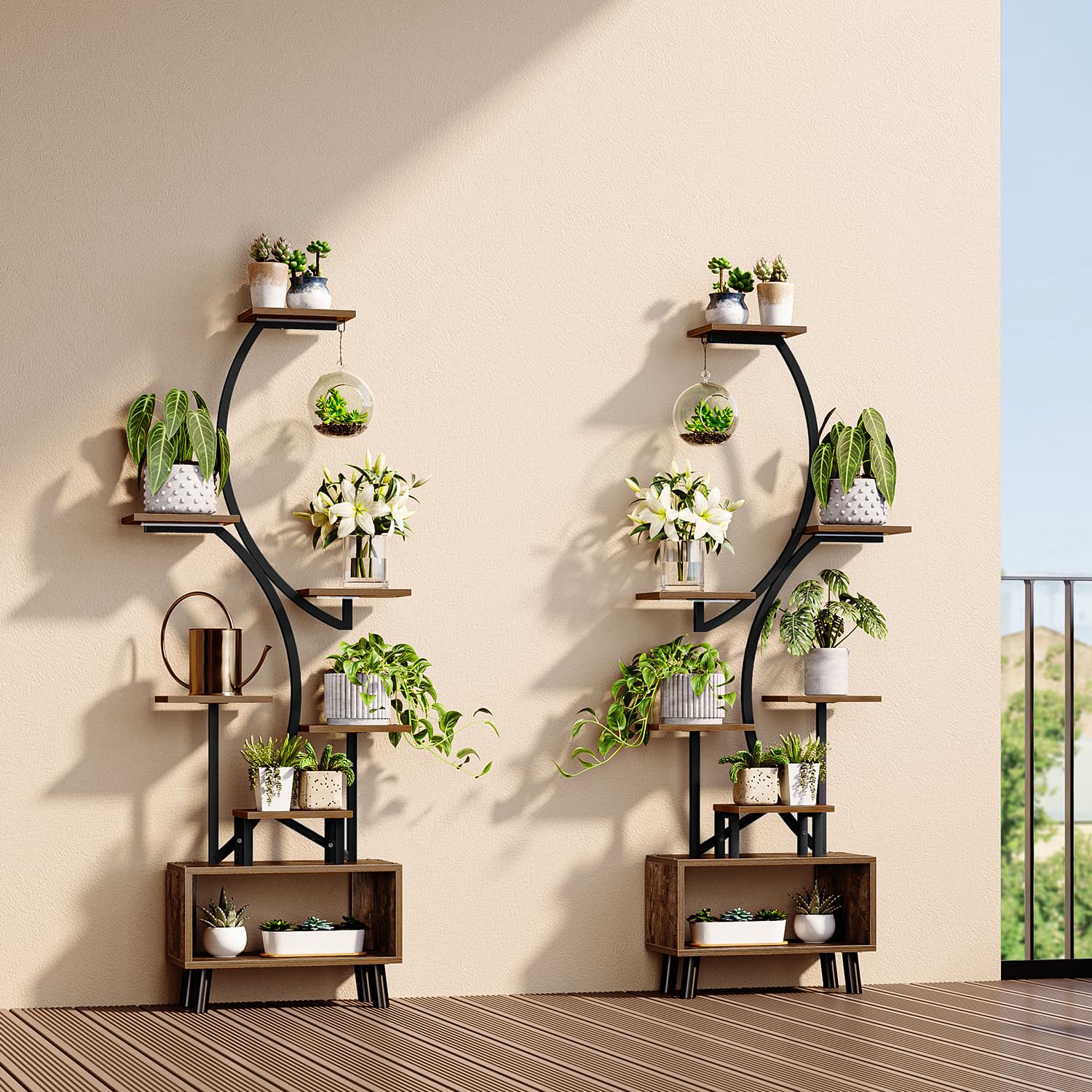Étagère Plantes 160cm – 8 niveaux, LED croissance, métal + bois