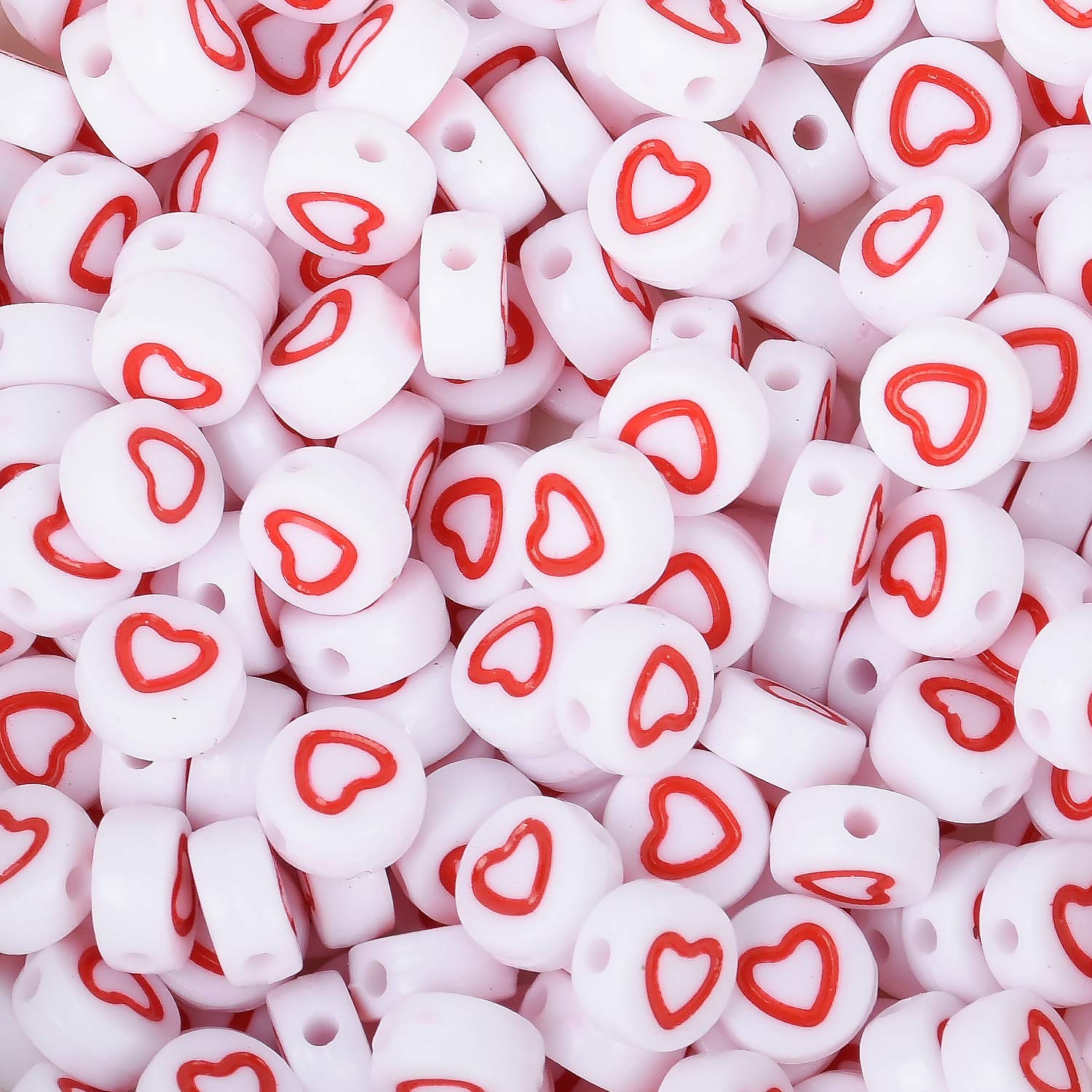 Rosebeading 10314651 Acrylic White And Red Heart Beads, Plastic Heart Beads, Acrylic Symbol Beads, Outline Heart Beads, Size 7Mm, 100Pcs/Lot