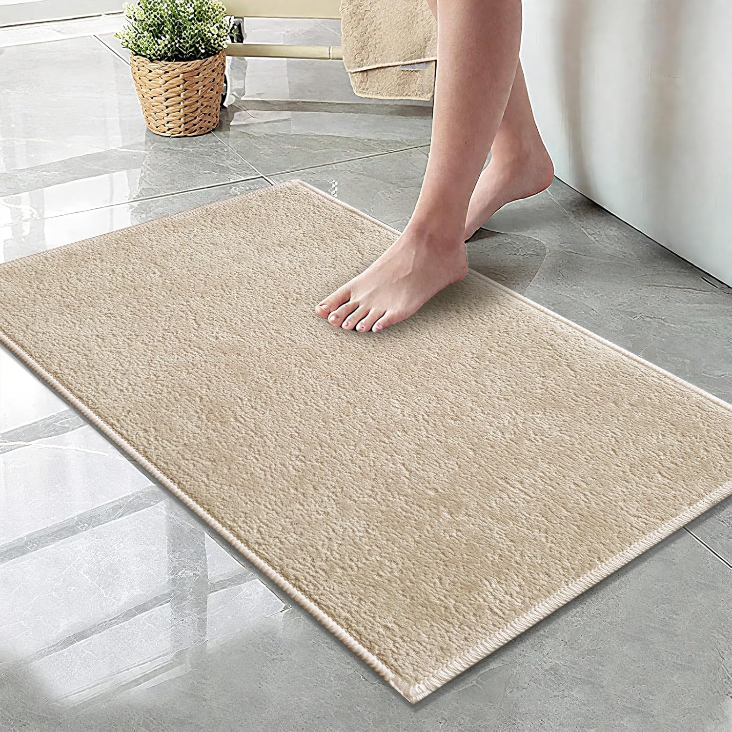 Bath Mat-Non-Slip Bathroom Floor Mats-Absorbent Quick Dry Low Pile Bathroom Rugs Fit Under Door-Bath Rug for Sink,Bathtub,Shower Room,17"×24",Light Coffee - Image 7
