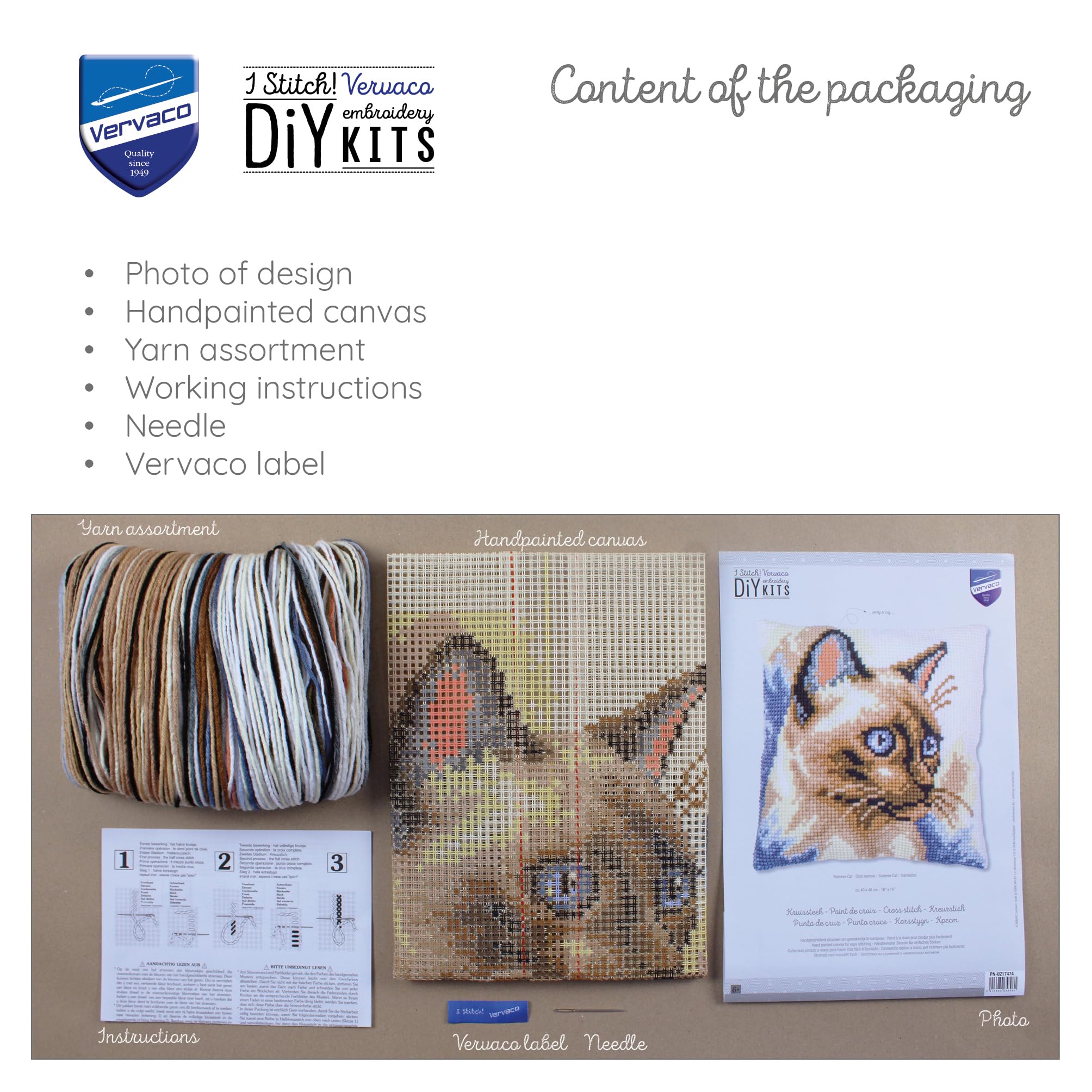 Vervaco Punto De Cruz Kit Cojin Decorativo Gato siamés Manualidades Adultos Decoracion Bordar Kit Principiantes Completo DIY Bordado Creativo Regalo ca. 40x40 cm Cross Stitch Embroidery40 x 40 cm