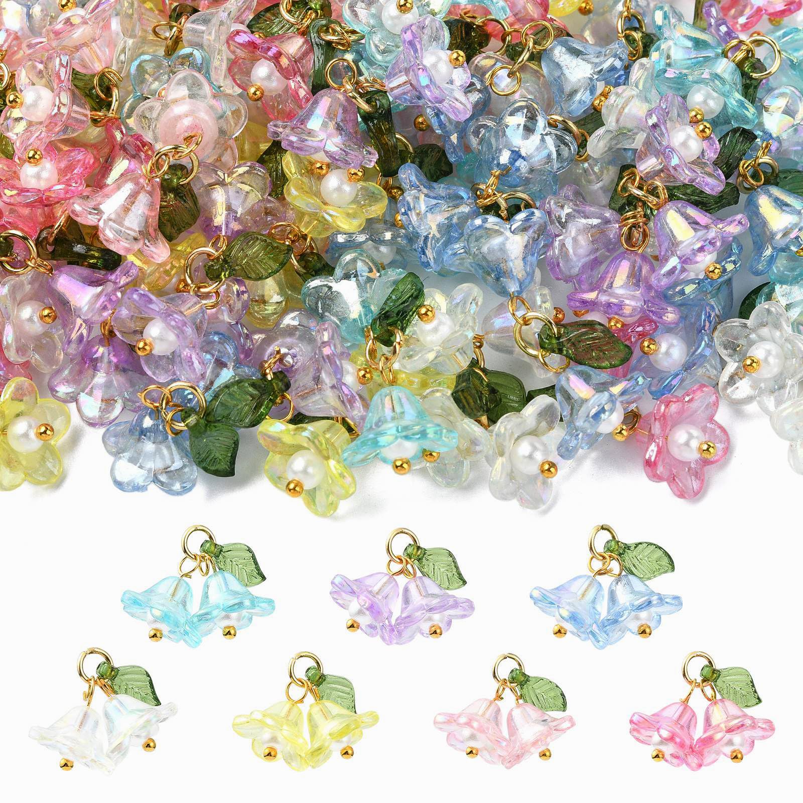 UR URLIFEHALL 70 Pcs 7 Styles Lily of the Valley Charms Acrylic Flower Charms Pendants for Jewellery Making Necklace Earring Crafts Keychain