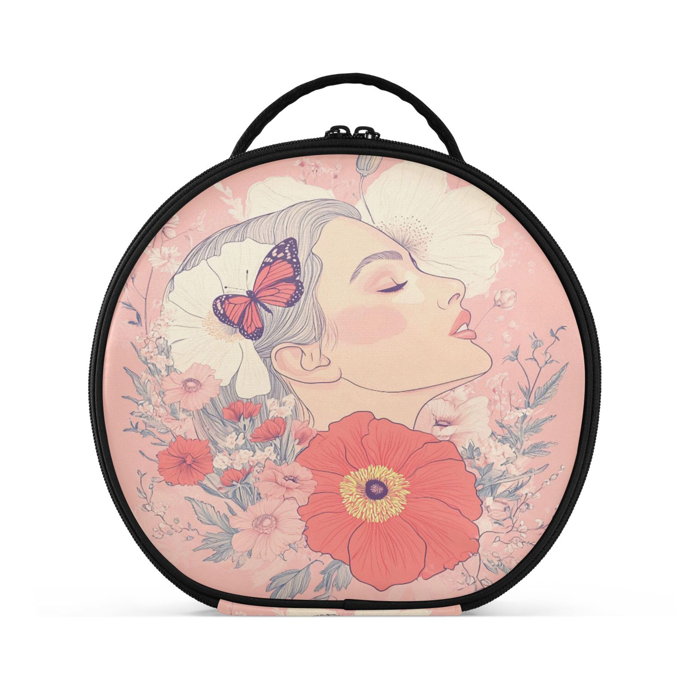 Takiito Beautiful Woman Flowers Travel Makeup Case Portable Makeup Box Artist Cosmetic Case Organizer With Adjustable Dividers