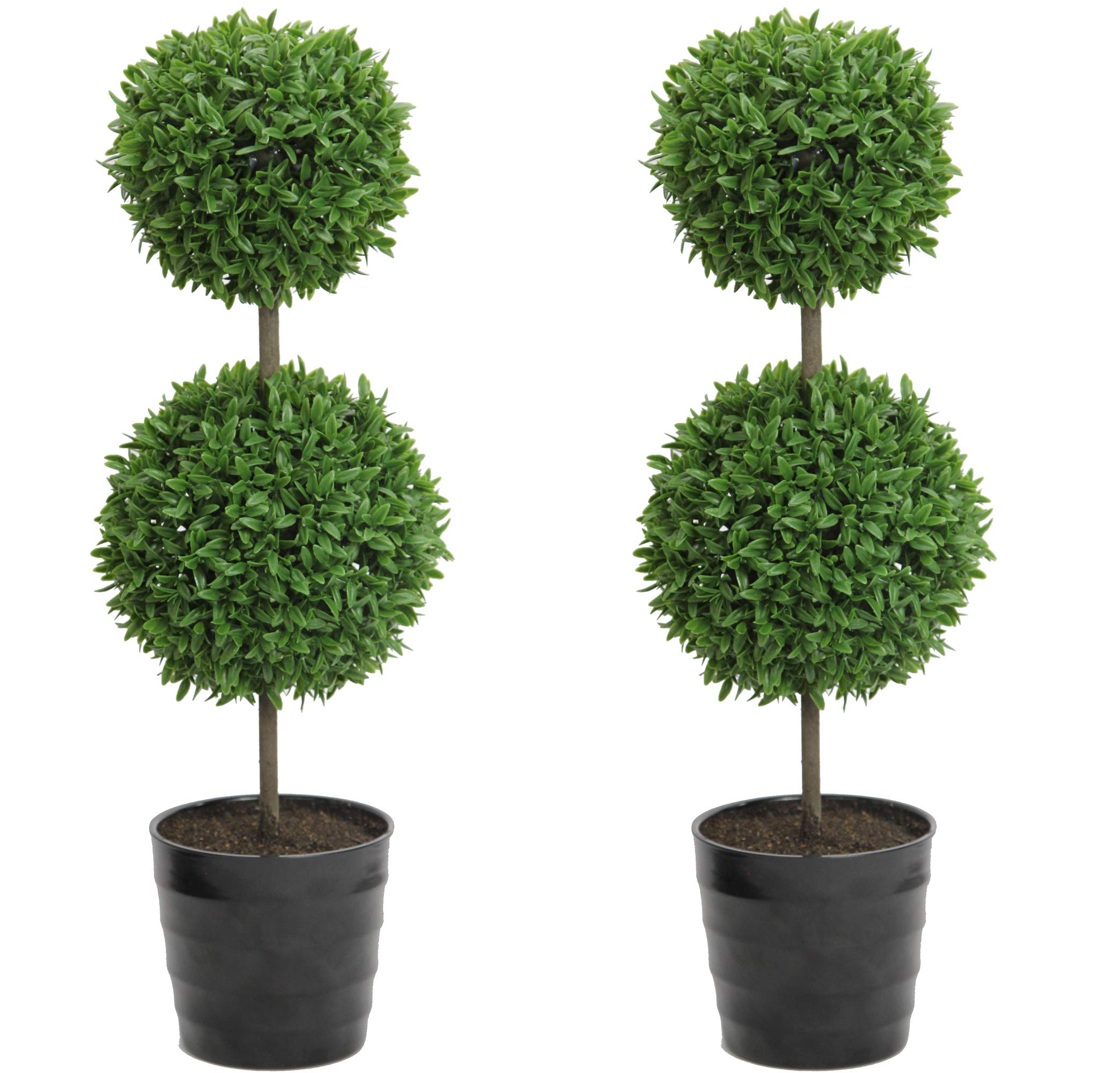 Photo 1 of 18 Inch Artificial Boxwood Topiary Plants - 2 Ball-Shape Faux Topiaries with Planters for Home Decor, Office Desk 