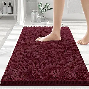 Smiry Luxury Chenille Bathroom Rugs 30x20, Extra Soft and Absorbent Shaggy Bath Mat, Machine Washable, Non-Slip Plush Carpet Runner for Tub, Shower, and Floor, Home Decor Accessories, Burgundy