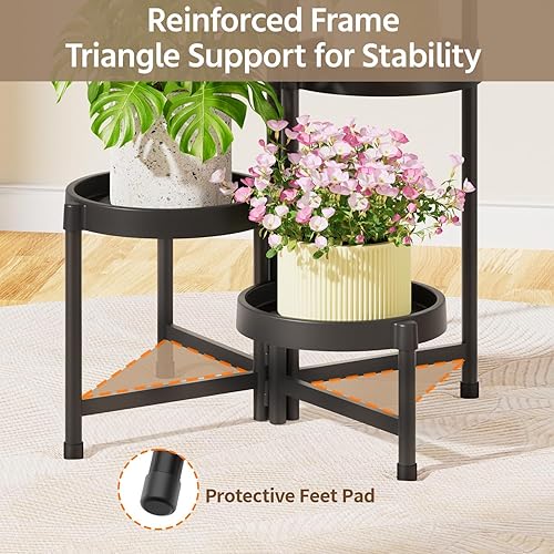 Miniatura 5 de LASZOLA Soporte de plantas plegable de 5 niveles para interiores para múltiples macetas grandes, estante ajustable alto y resistente con estanterías