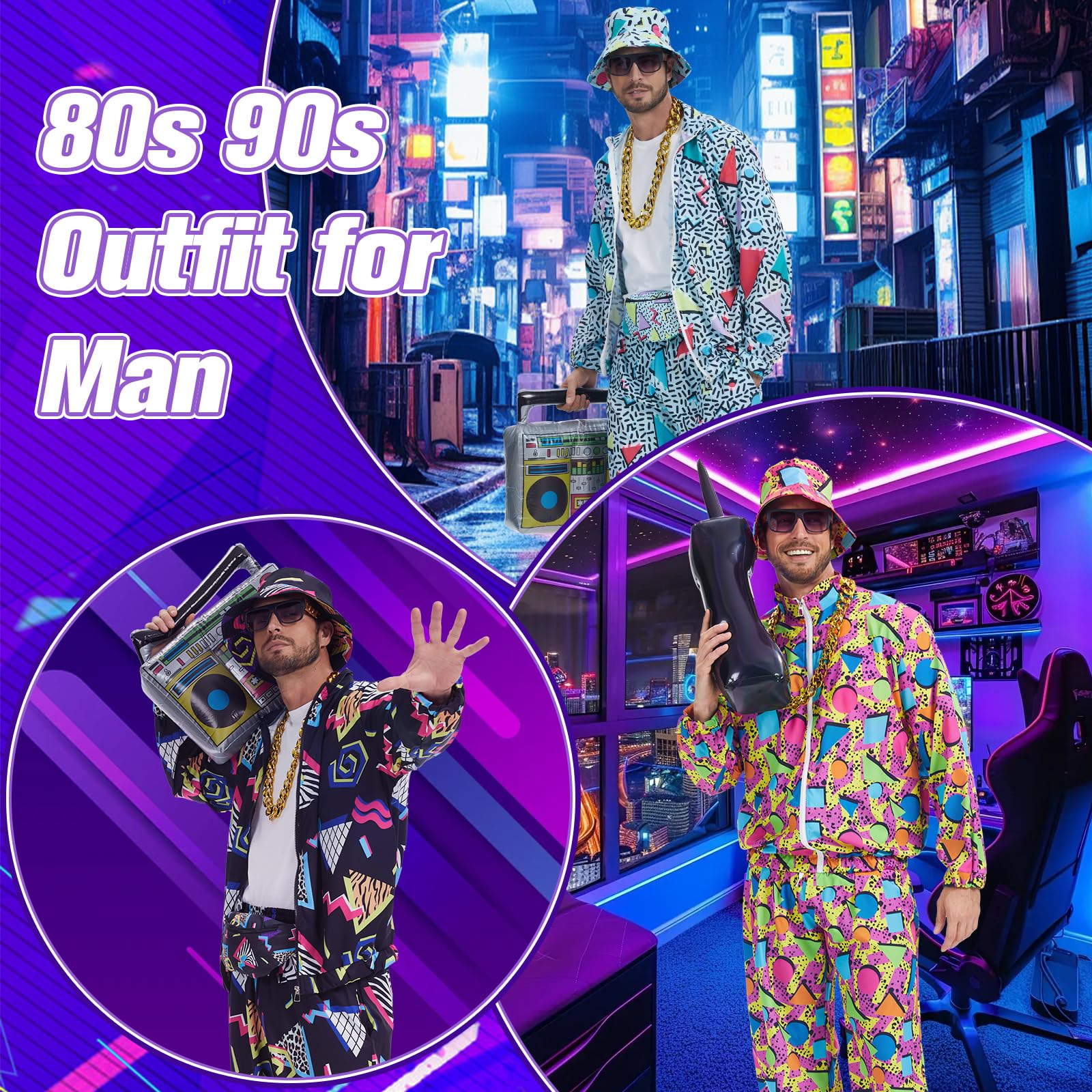 Disfraz de los años 80 para hombre, traje de entrenamiento retro de los años 90, ropa de calle, hip-hop, disfraz de carnaval, chaqueta y pantalones, disfraces de carnaval